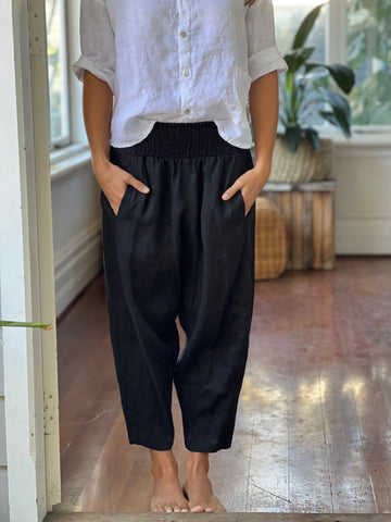frankie pants - black linen Apparel  