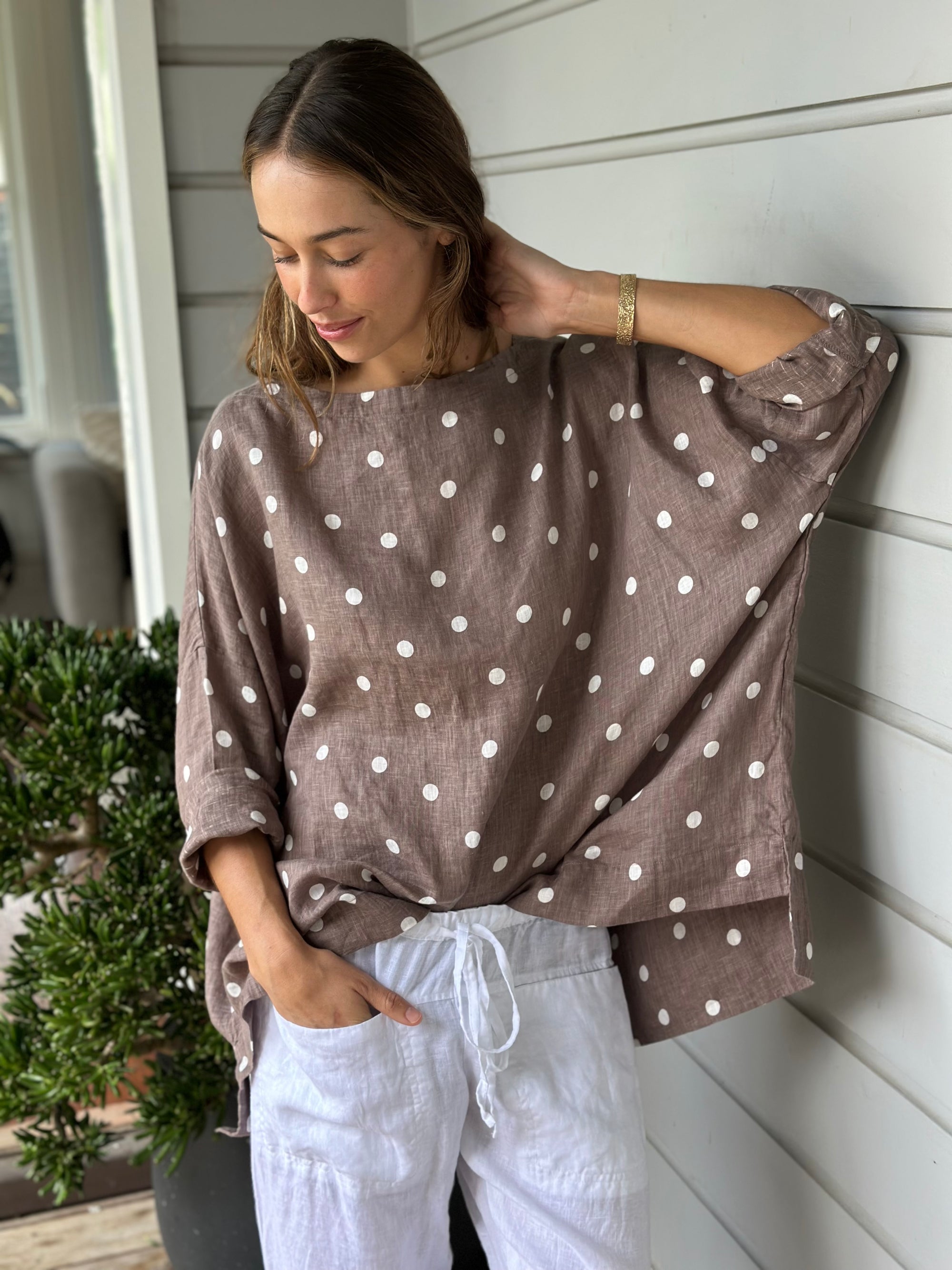 avril top - soft bark spot linen Apparel