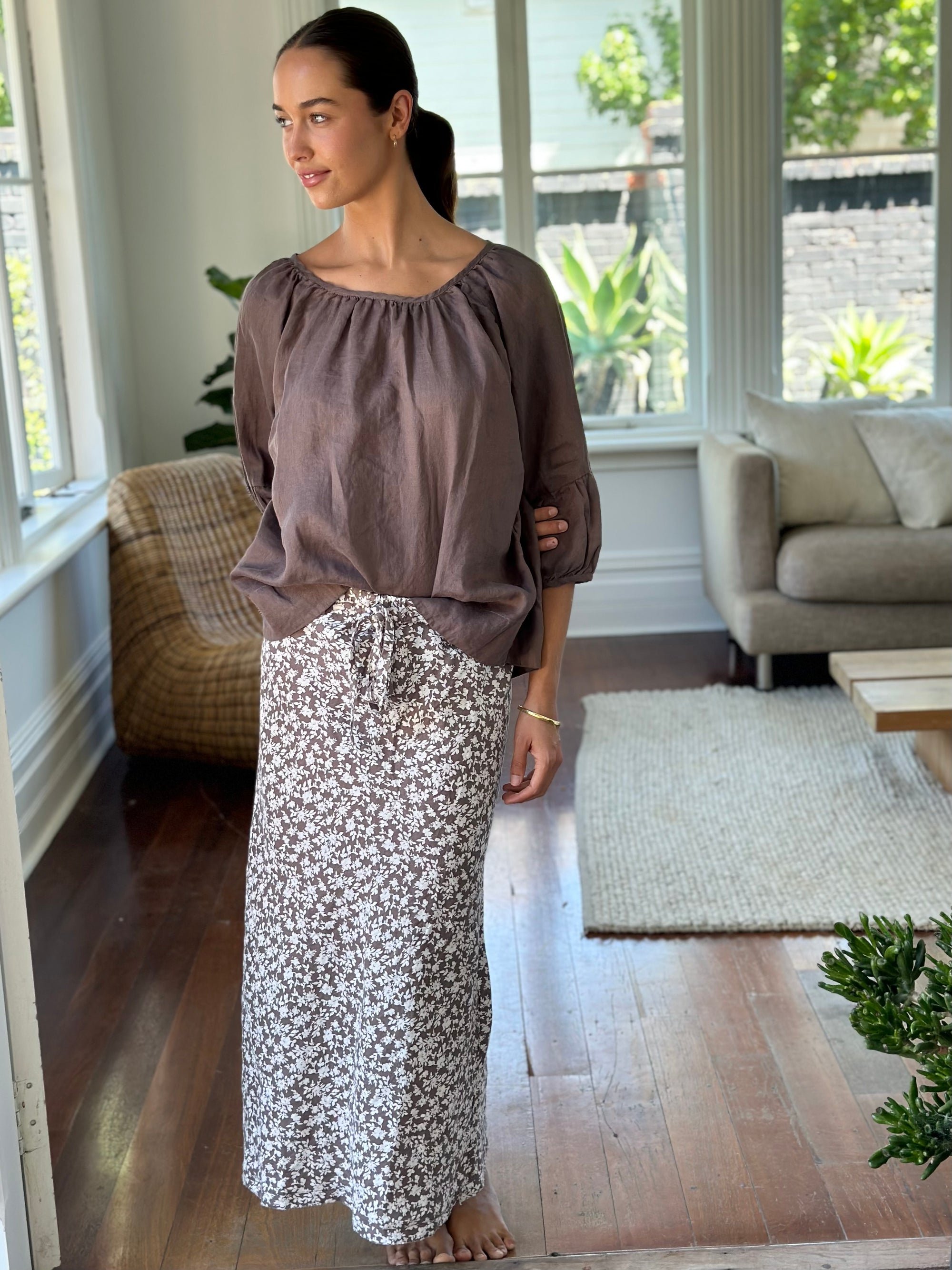 anthea skirt - soil floral linen Apparel