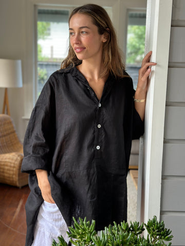 megan shirt - black linen Apparel