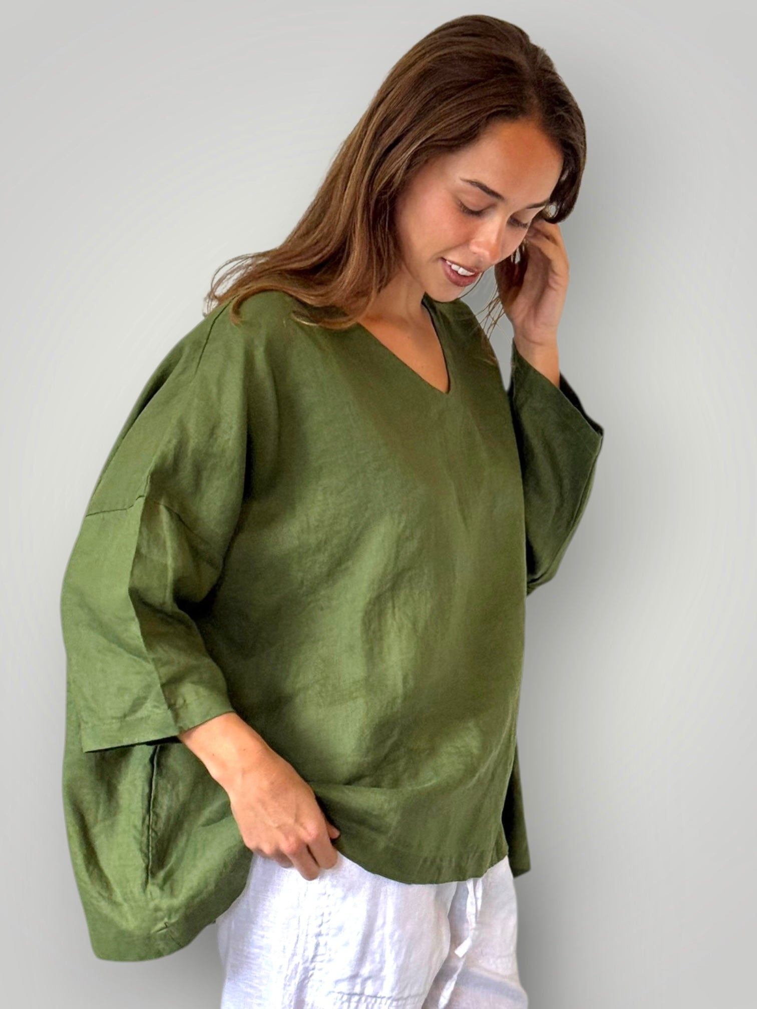 lydia top - moss linen Apparel