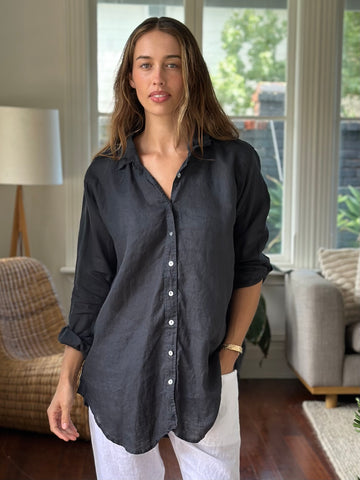 skyla shirt - charcoal linen Apparel
