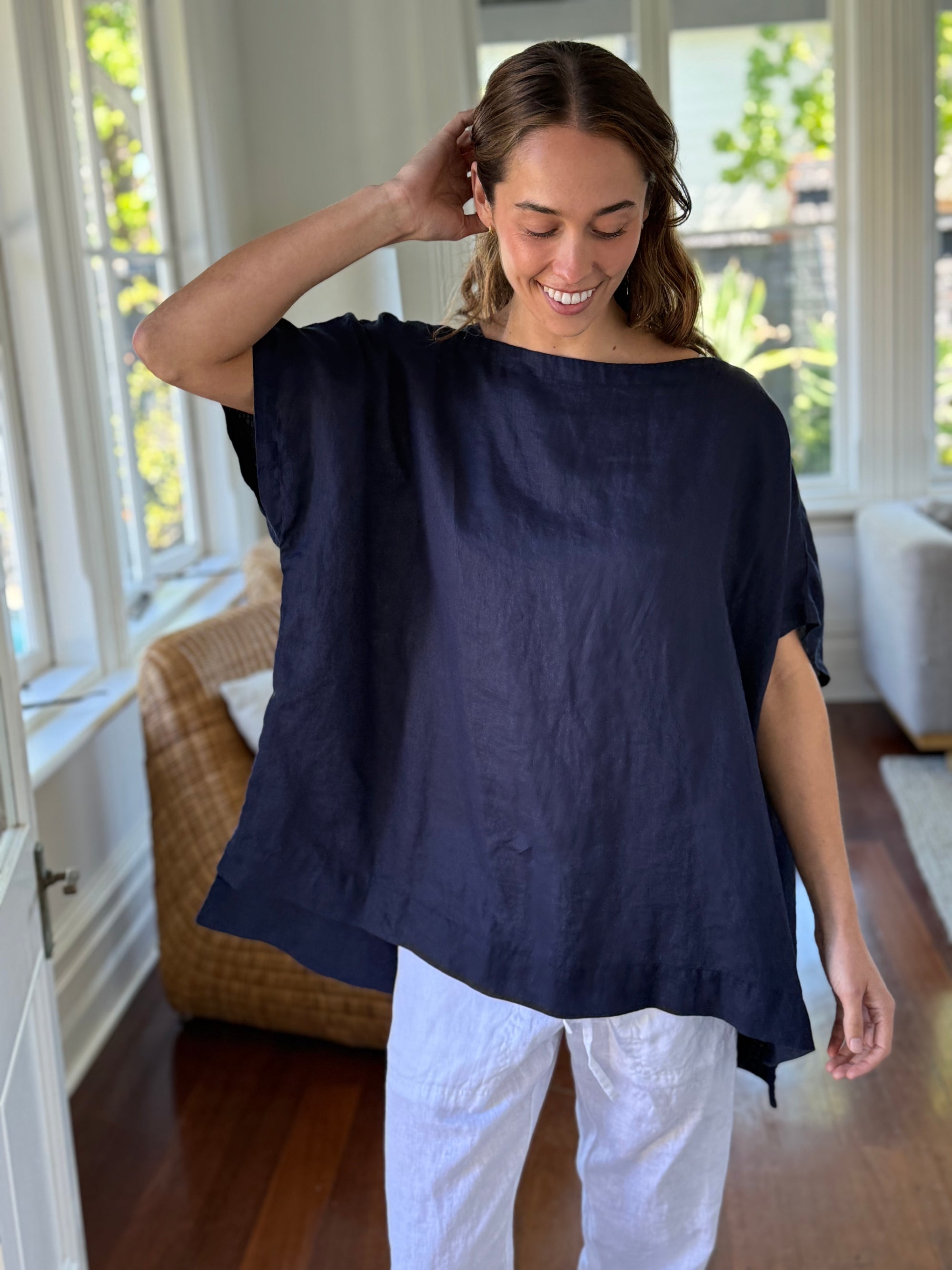 sammy top - navy linen Apparel