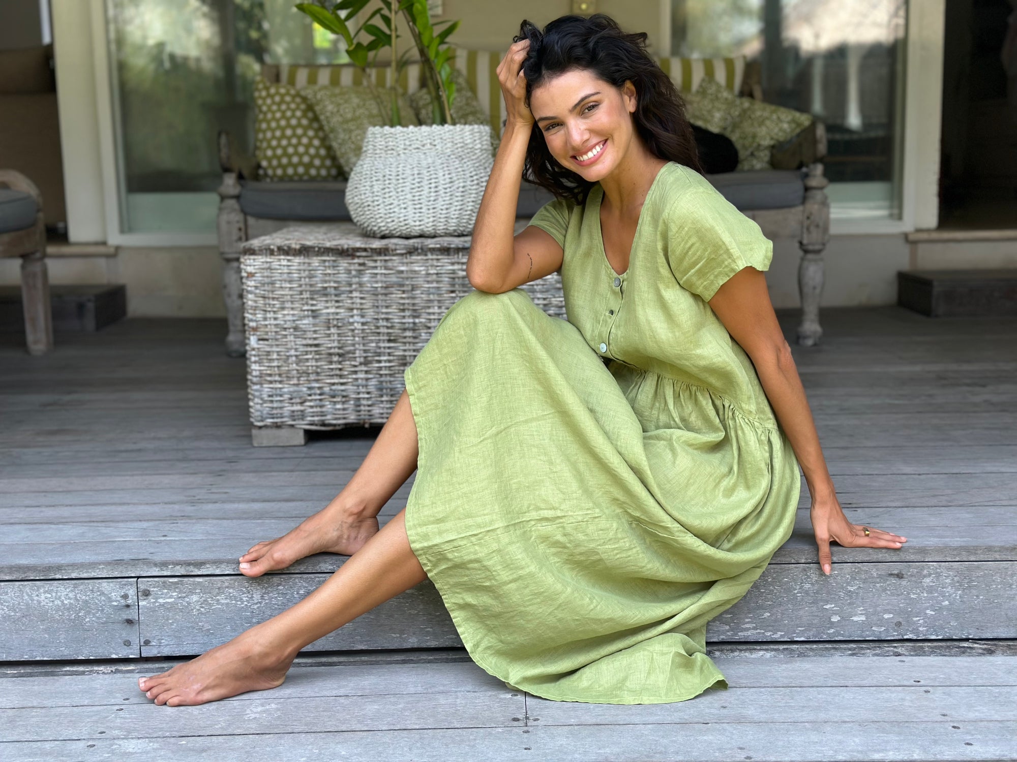 audrey dress - avocado linen Apparel  
