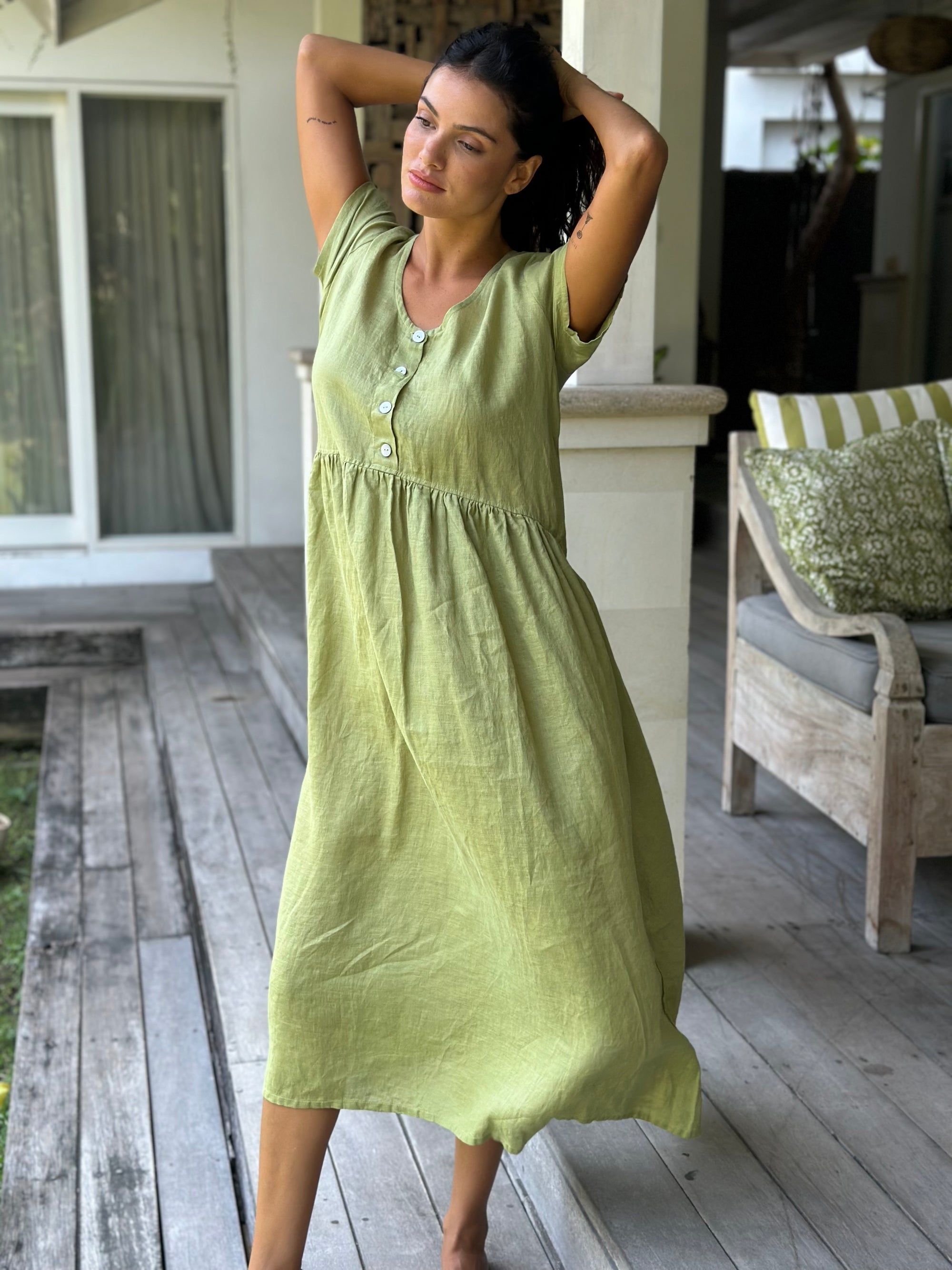 audrey dress - avocado linen Apparel  