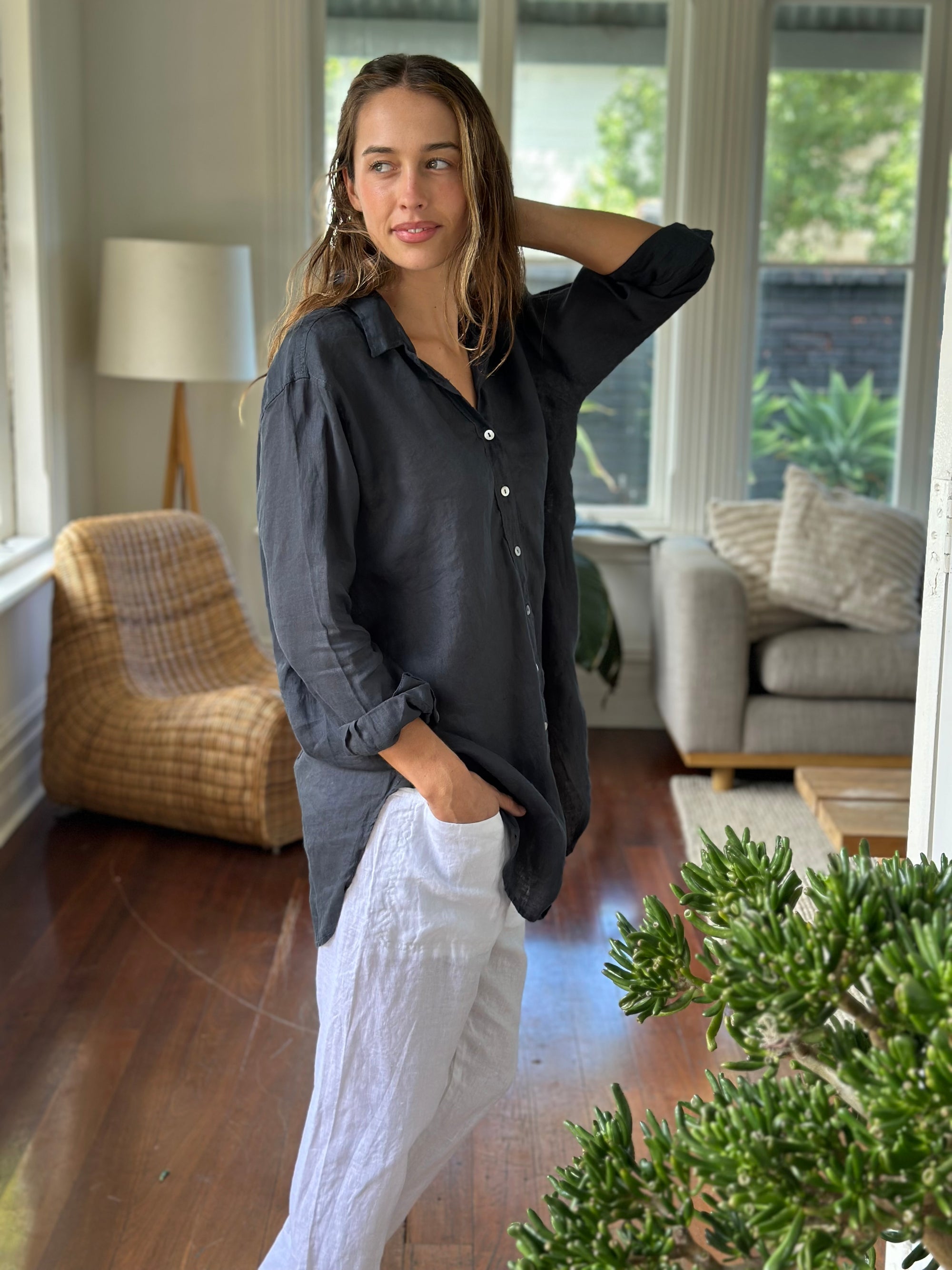 skyla shirt - charcoal linen Apparel