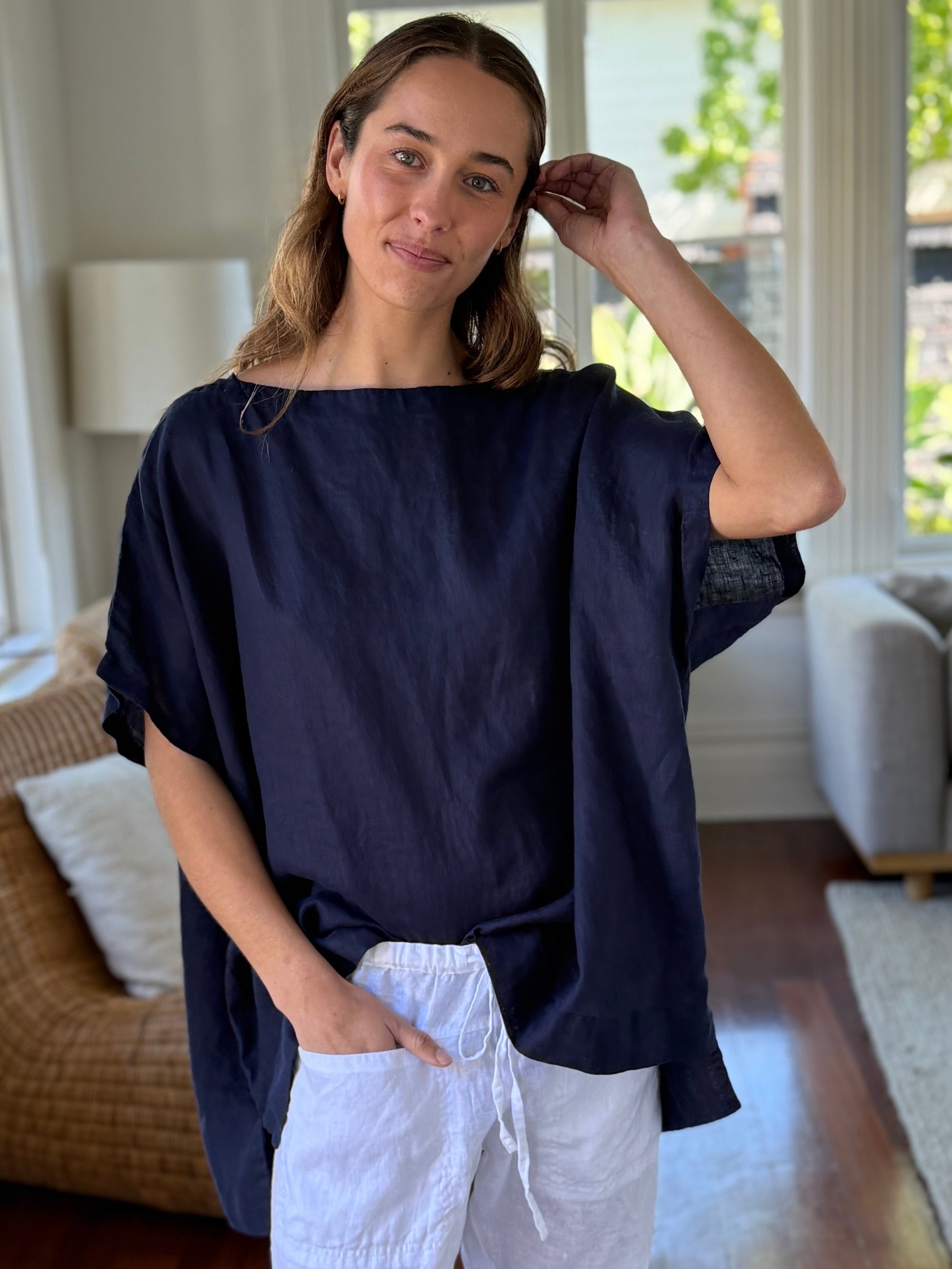 sammy top - navy linen Apparel