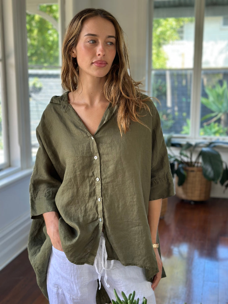 issey shirt - army linen Apparel