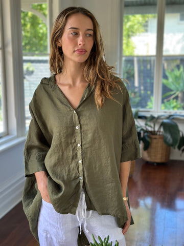 issey shirt - army linen Apparel