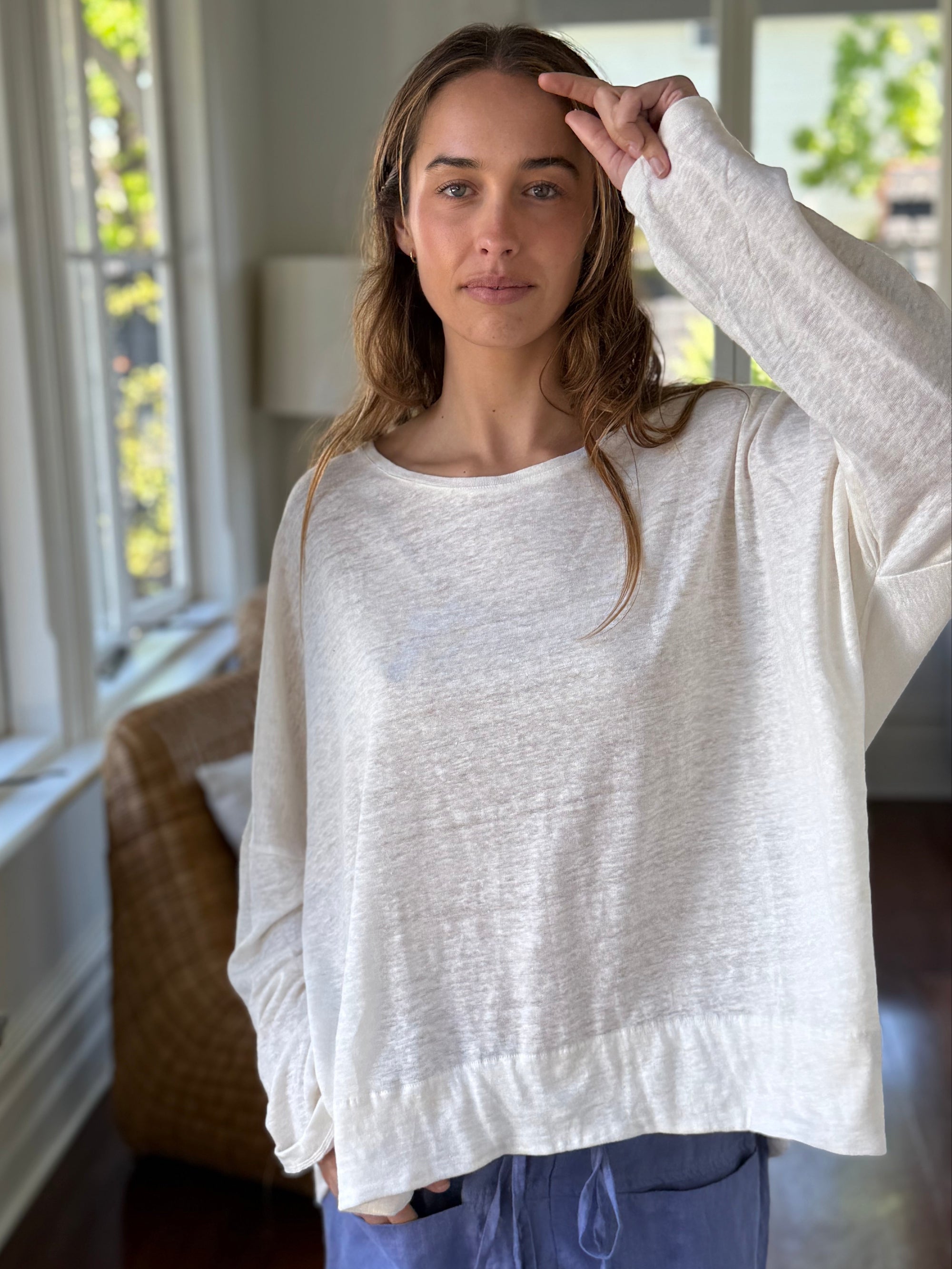 nina top - ivory linen knit General