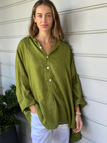 megan shirt - olive linen Apparel