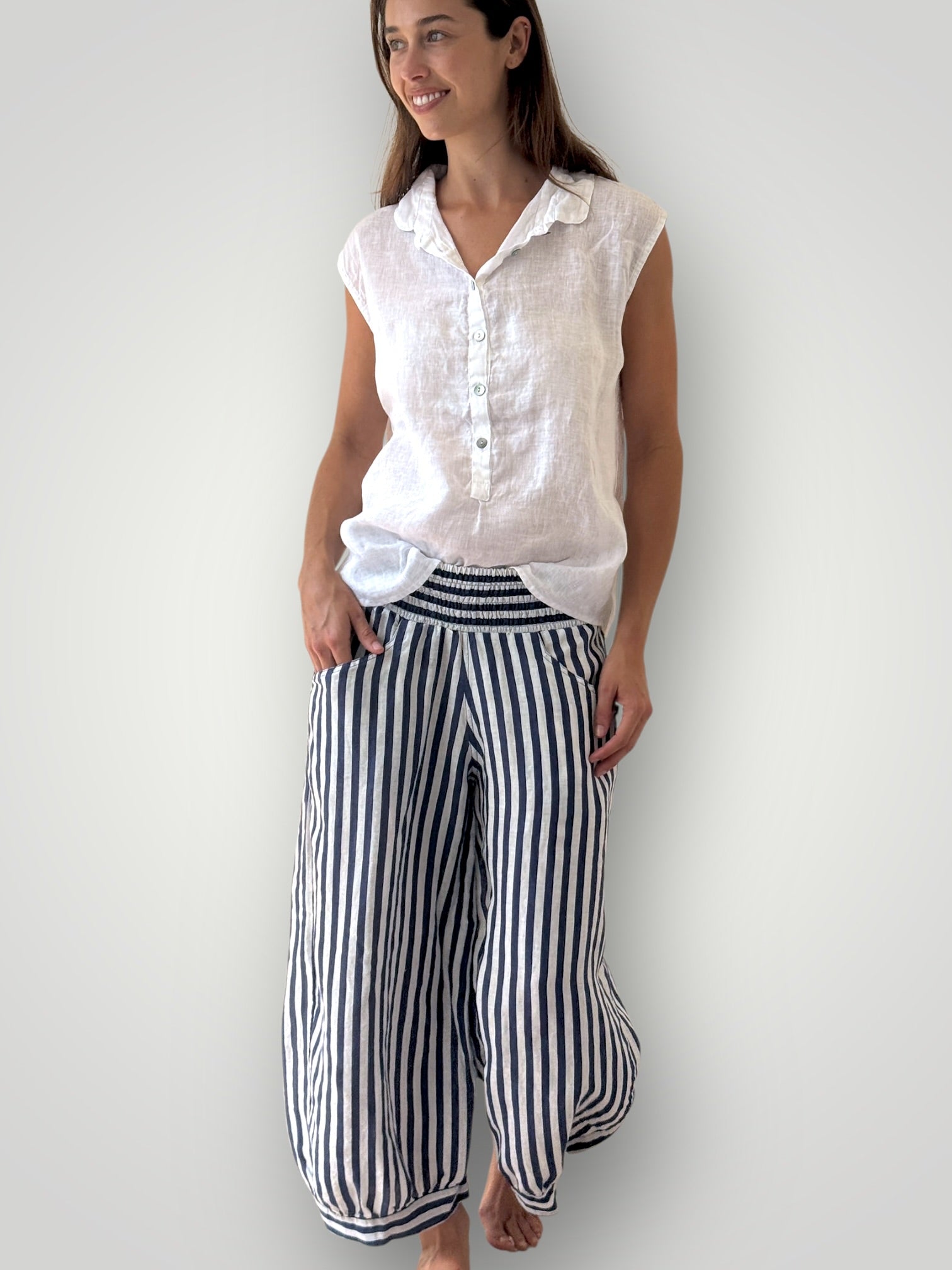 jackie pant - blue dusk stripe linen Apparel