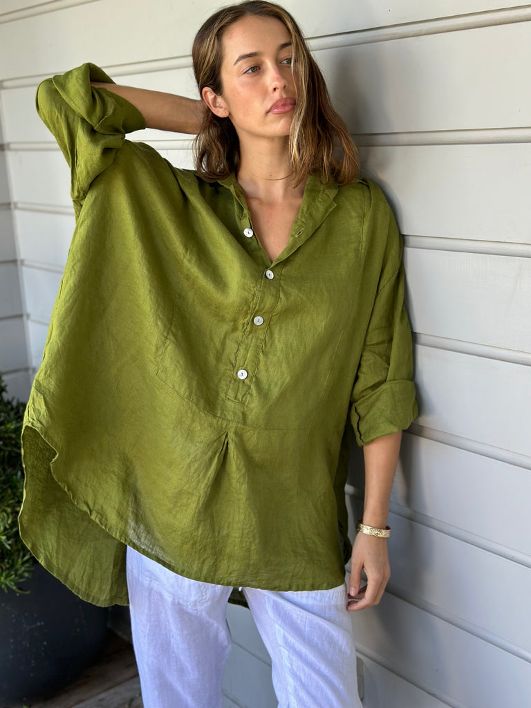 megan shirt - olive linen Apparel
