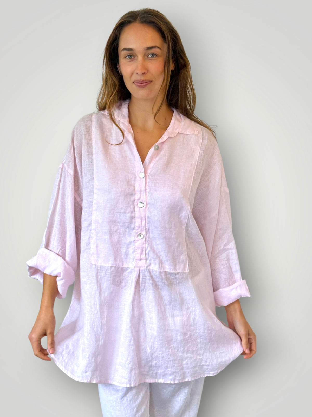 megan shirt - soft pink linen Apparel