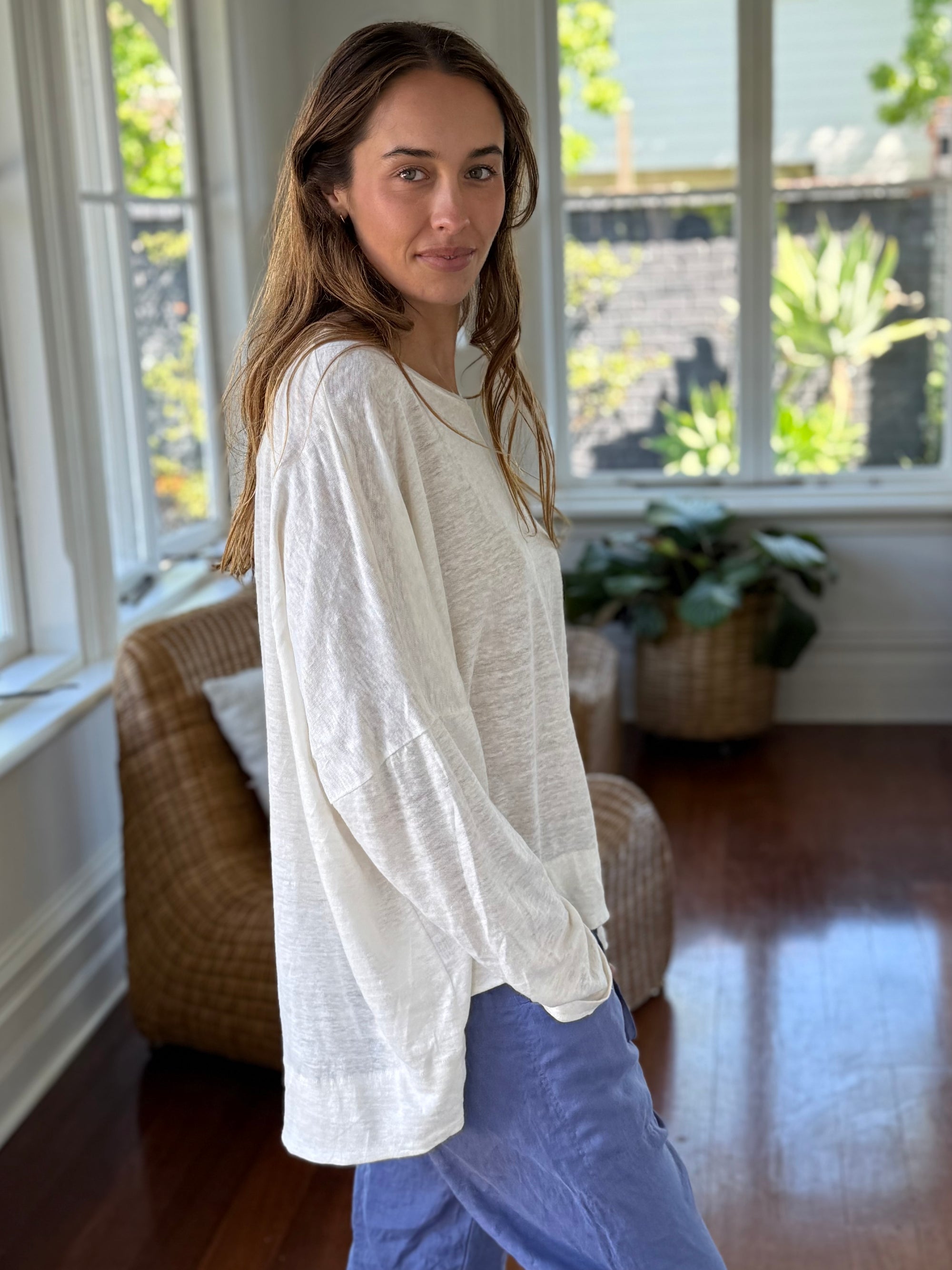 nina top - ivory linen knit General