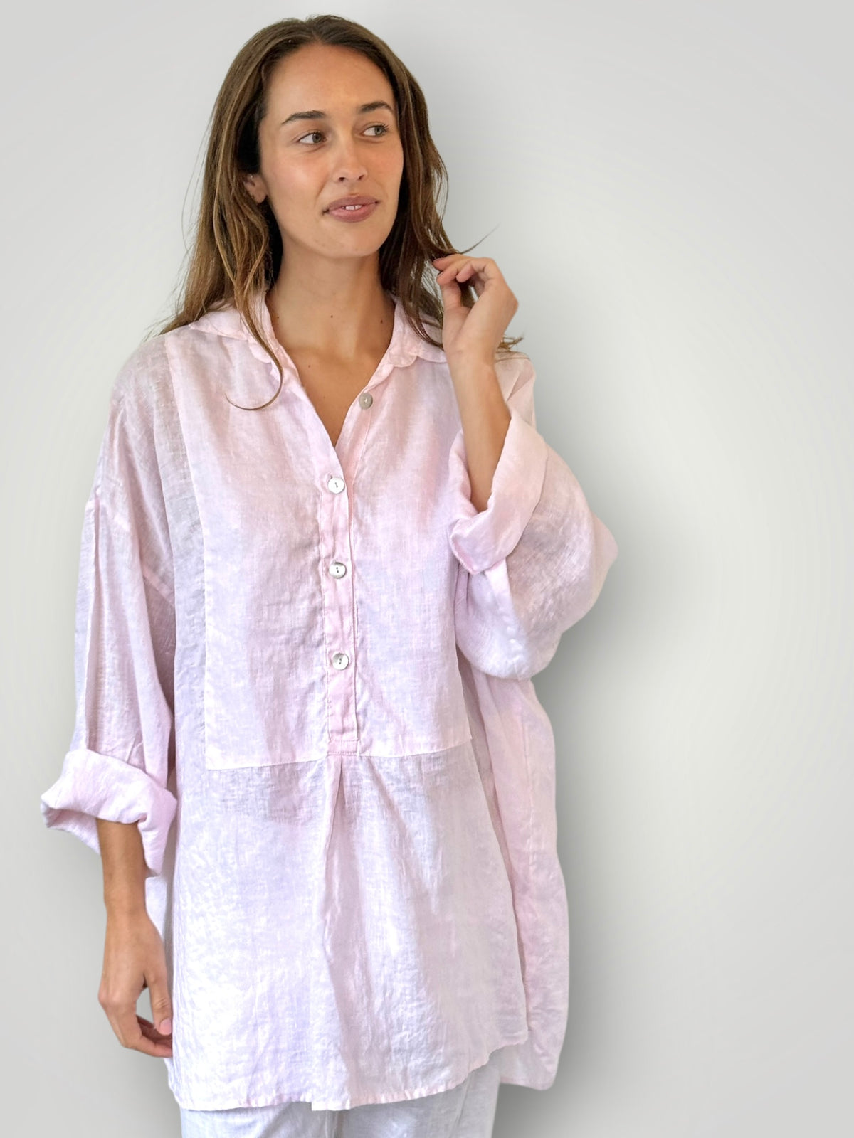 megan shirt - soft pink linen Apparel