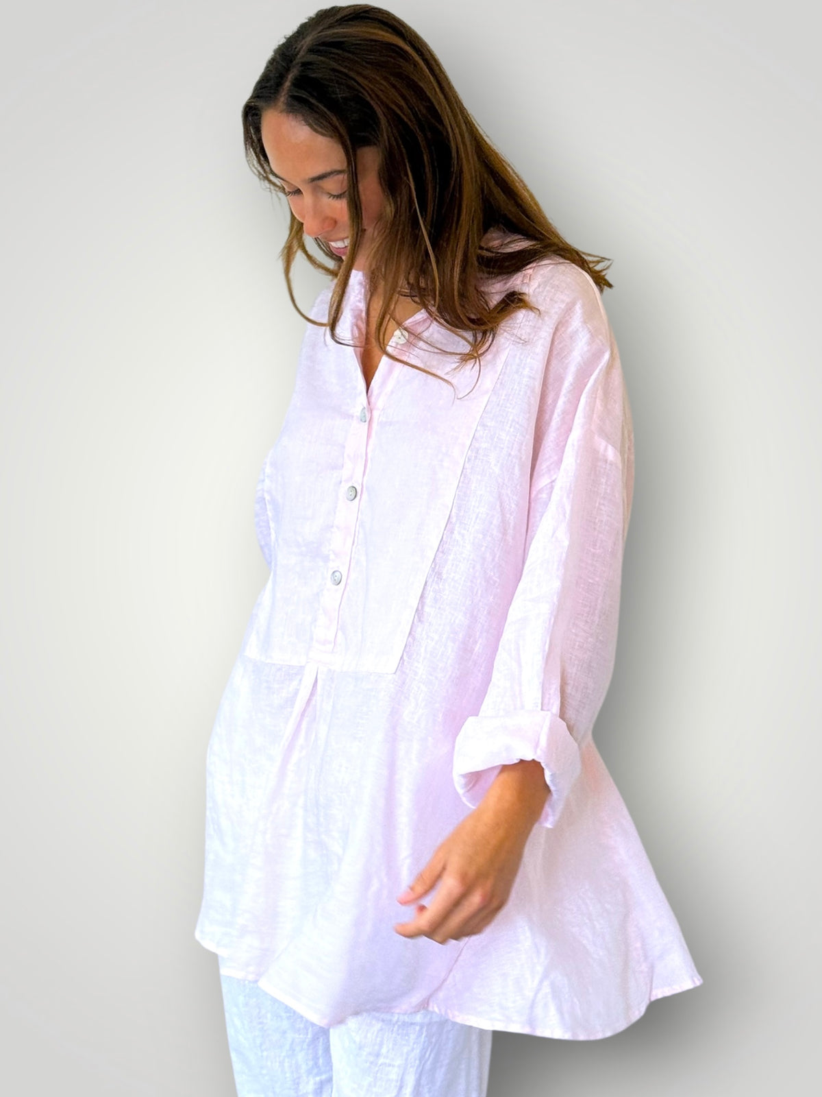 megan shirt - soft pink linen Apparel