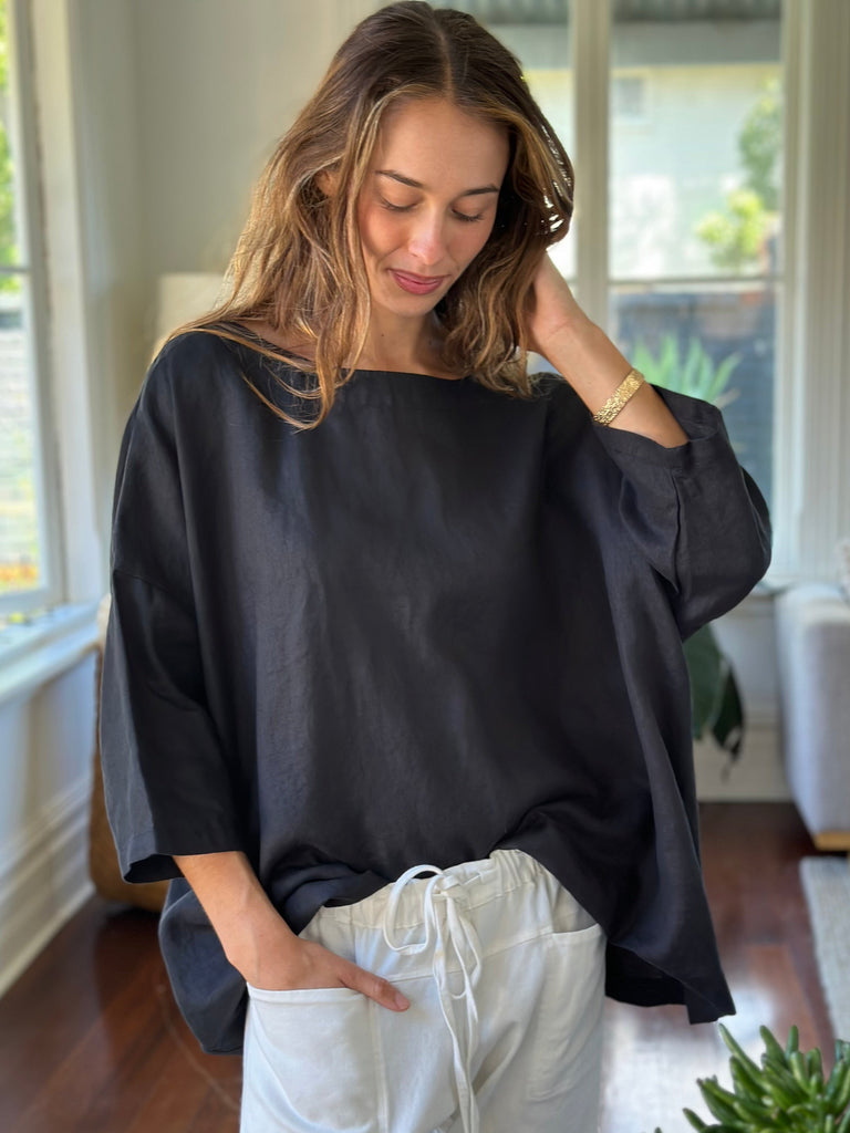 marita top - black linen Apparel