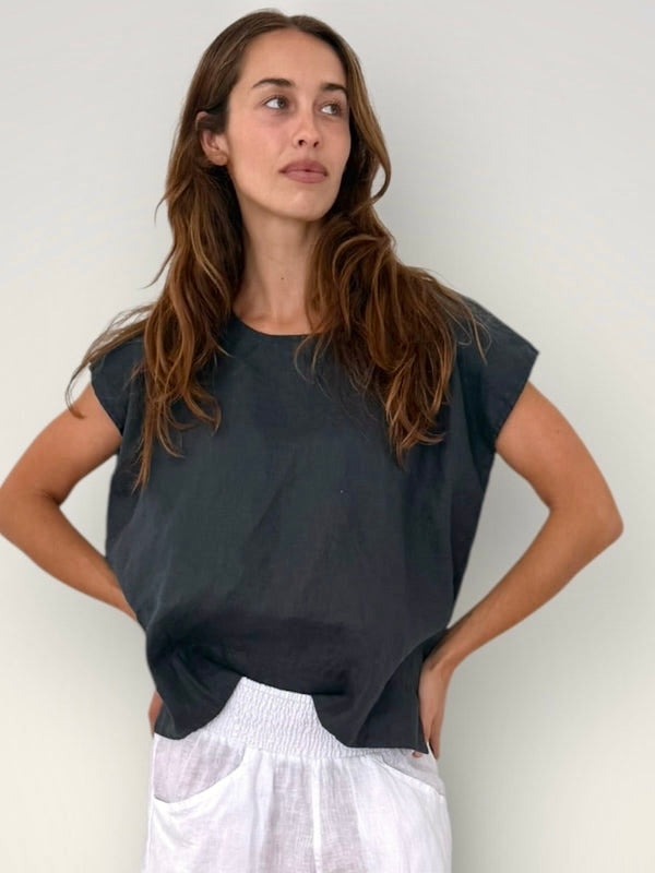 emma top - charcoal linen Apparel