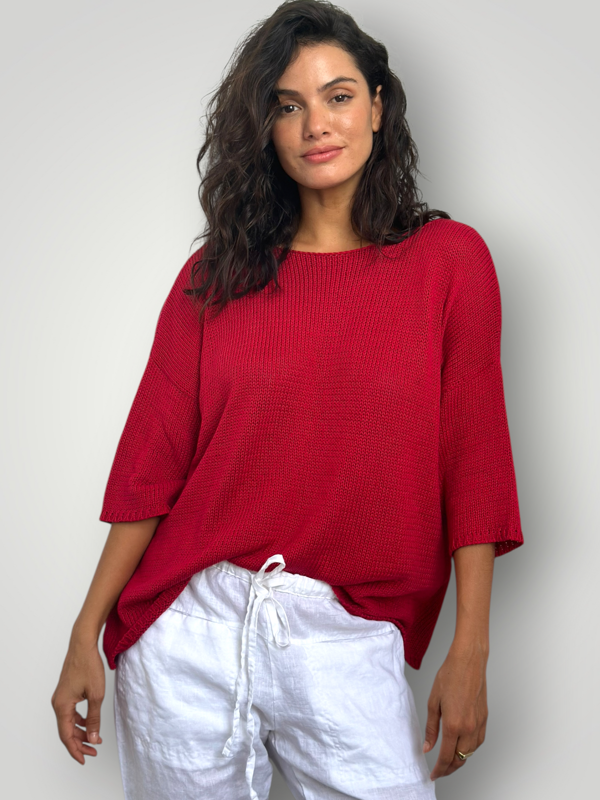 alex top-red cotton knit Apparel