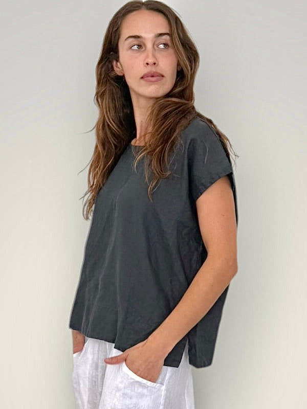 emma top - charcoal linen Apparel