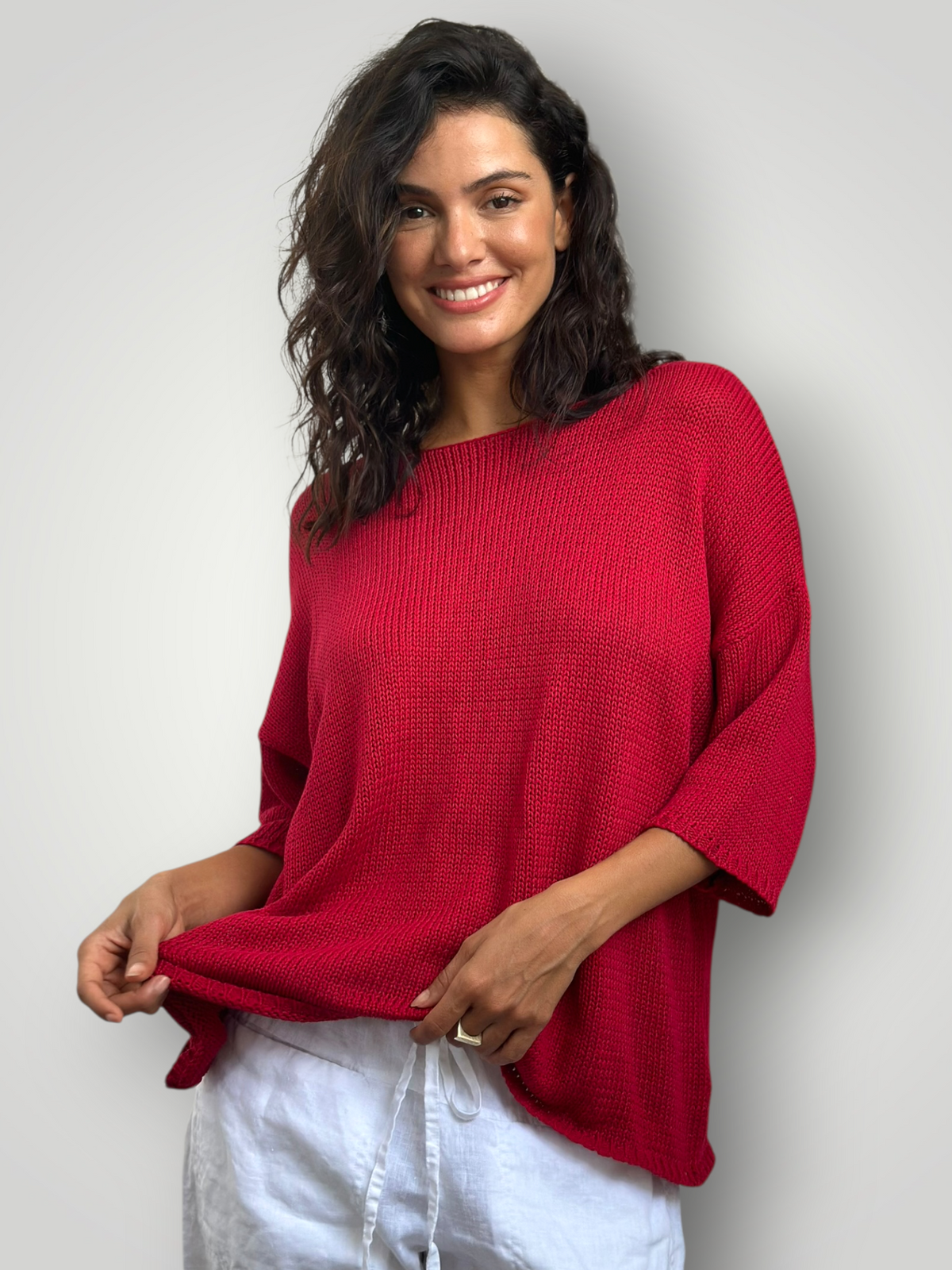 alex top-red cotton knit Apparel