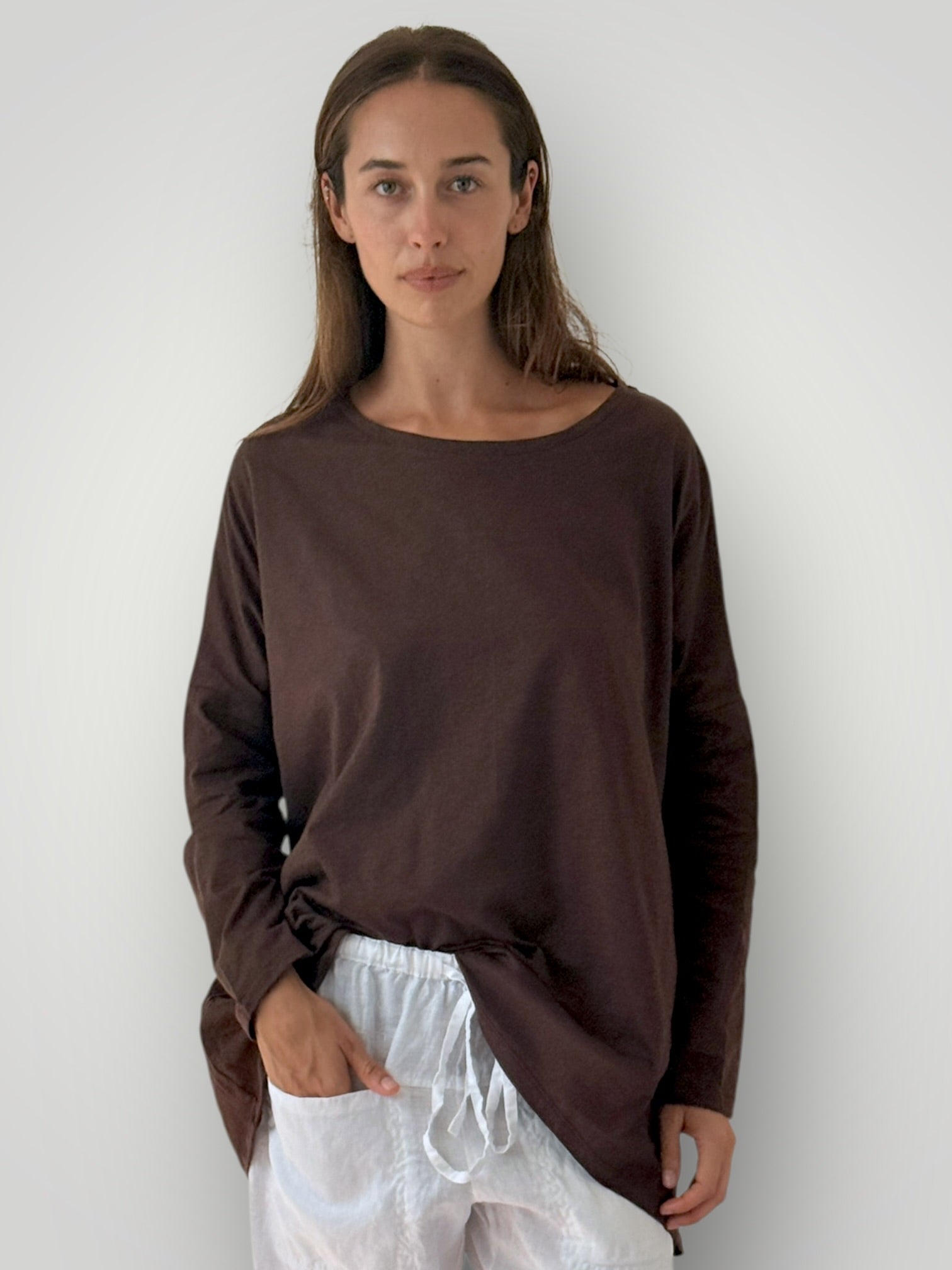 estella top-chocolate cotton knit Apparel