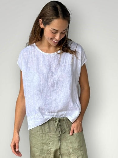emma top - white linen Apparel
