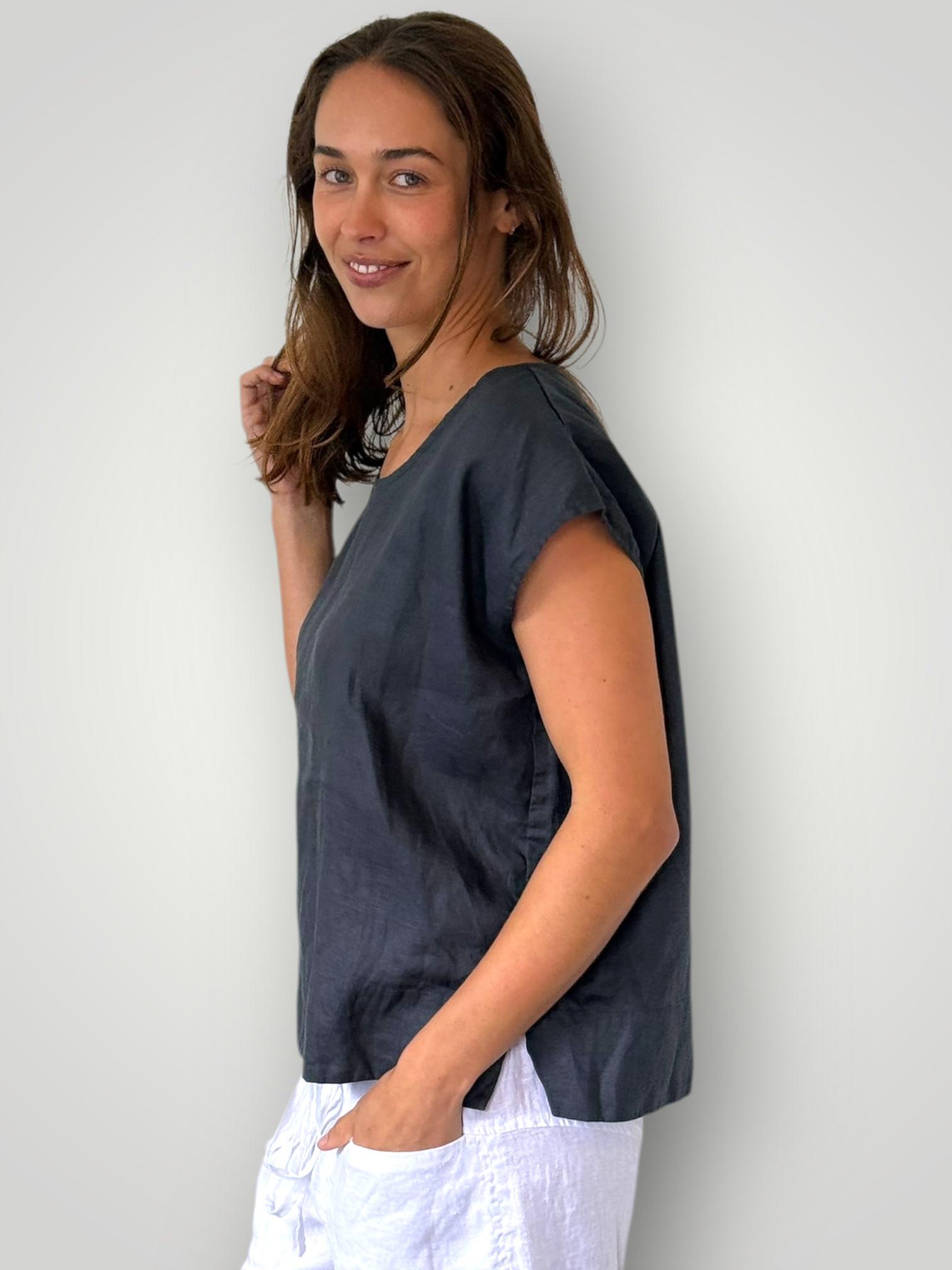 emma top - charcoal linen Apparel