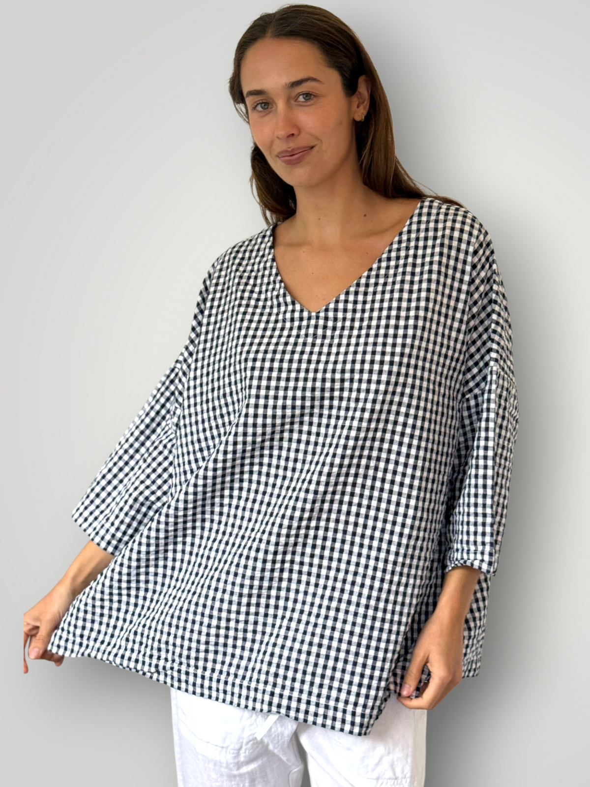 lydia top - ink gingham cotton Apparel