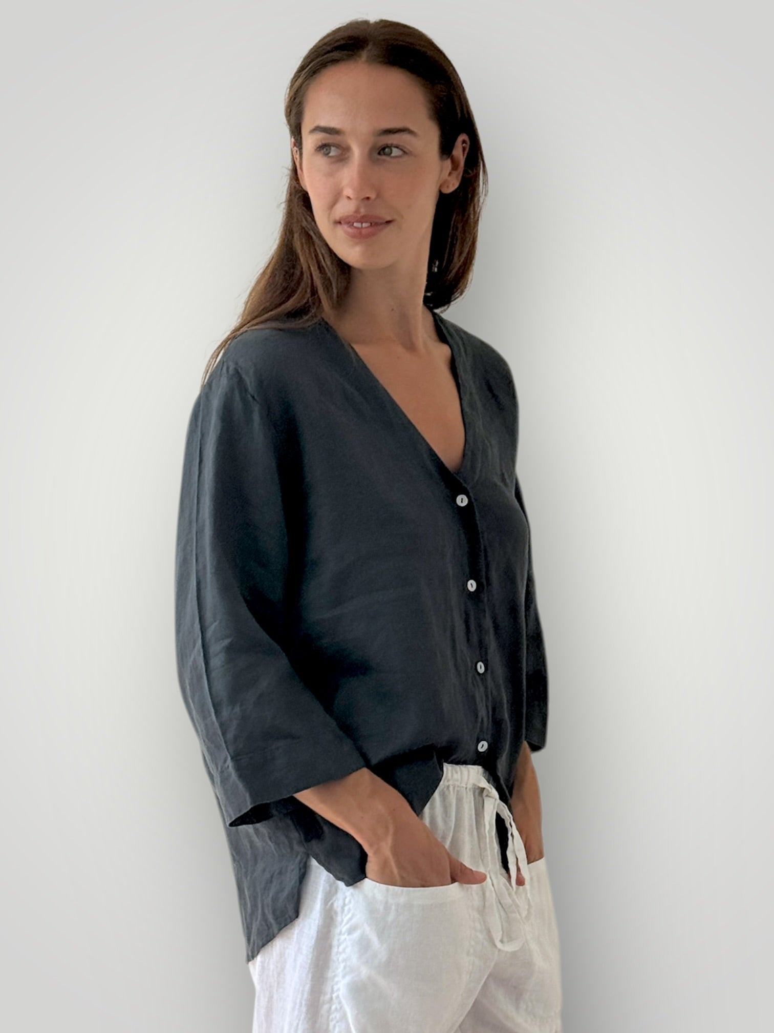 raine shirt - charcoal linen Apparel