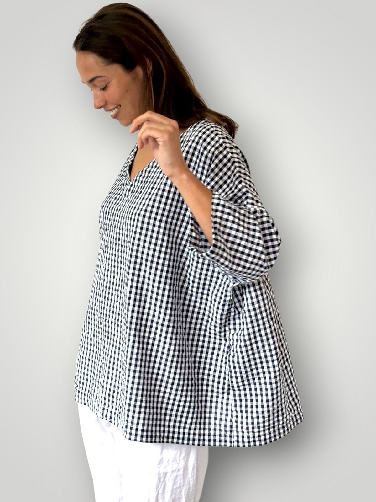 lydia top - ink gingham cotton Apparel