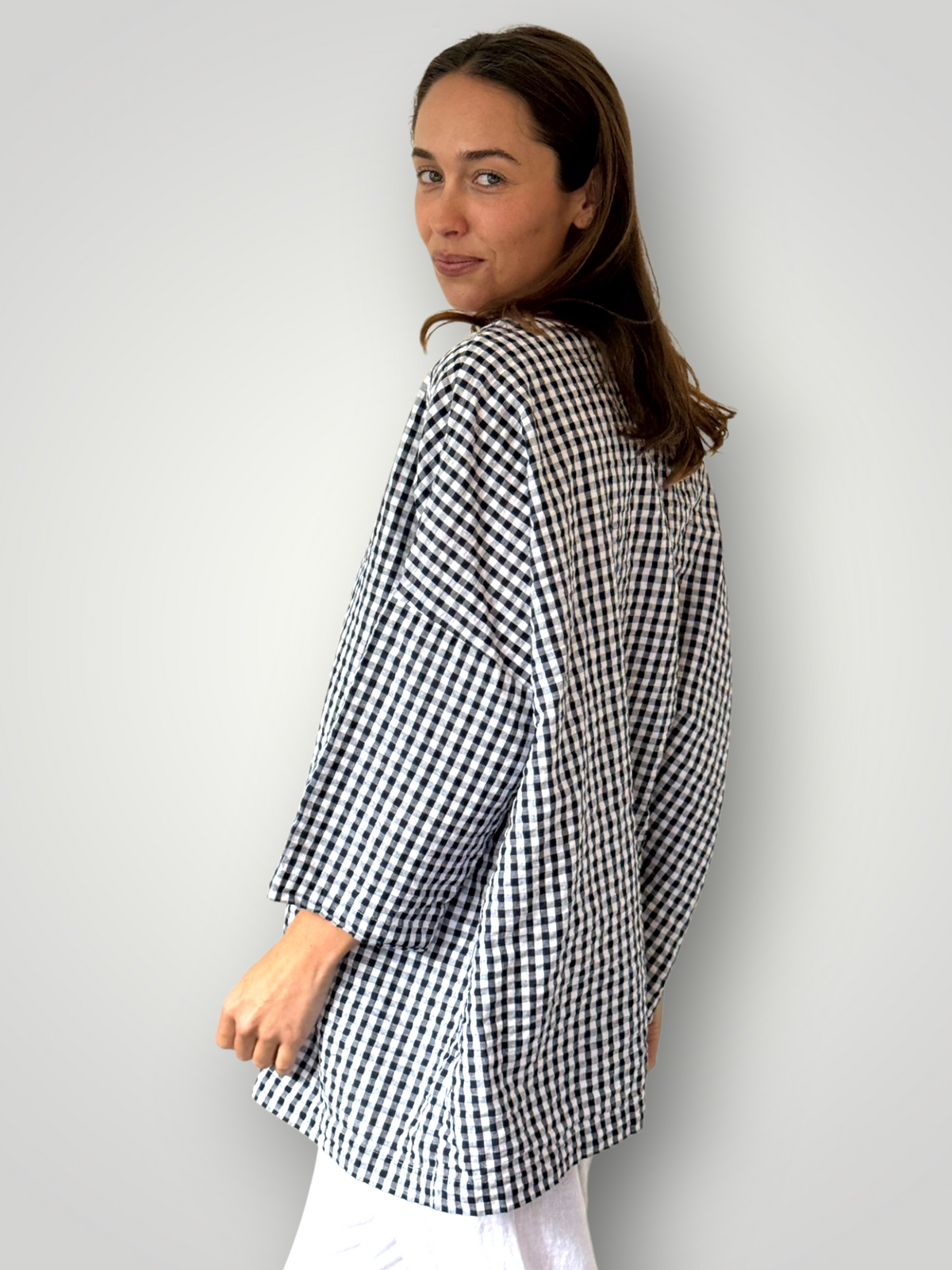 lydia top - ink gingham cotton Apparel