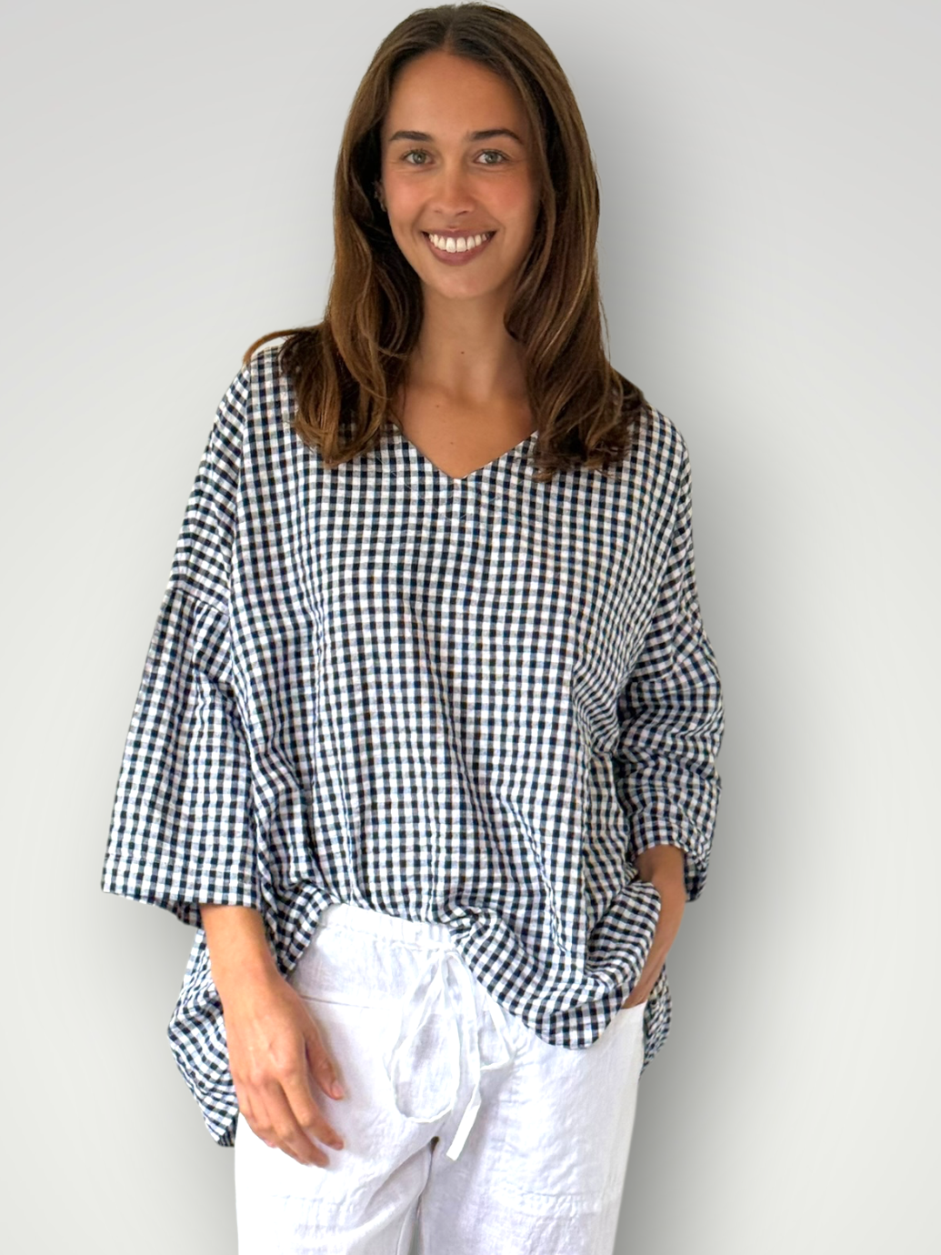 lydia top - ink gingham cotton Apparel