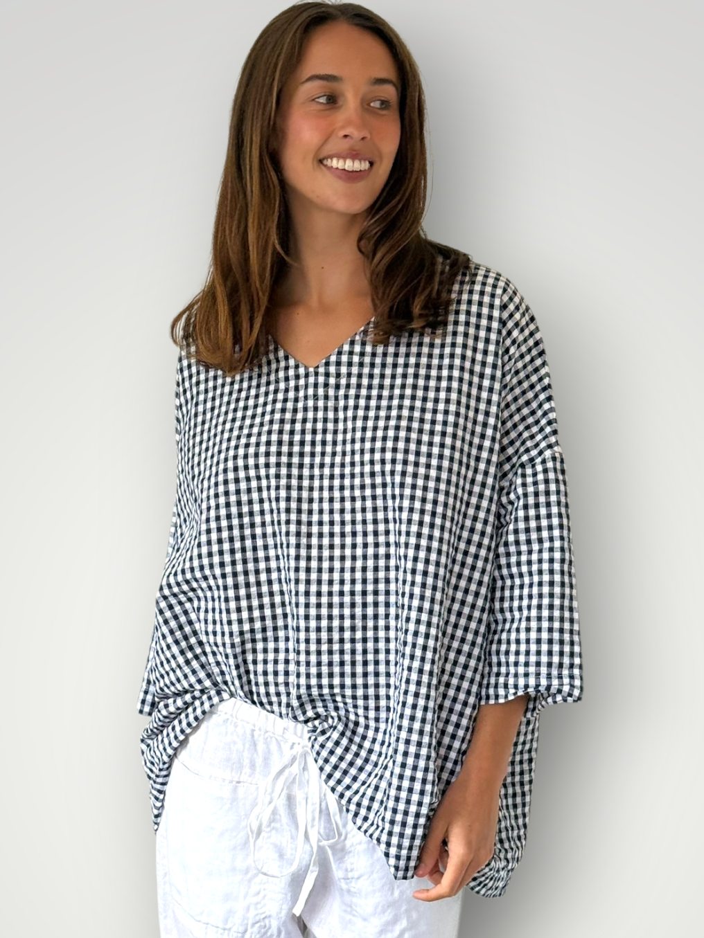 lydia top - ink gingham cotton Apparel