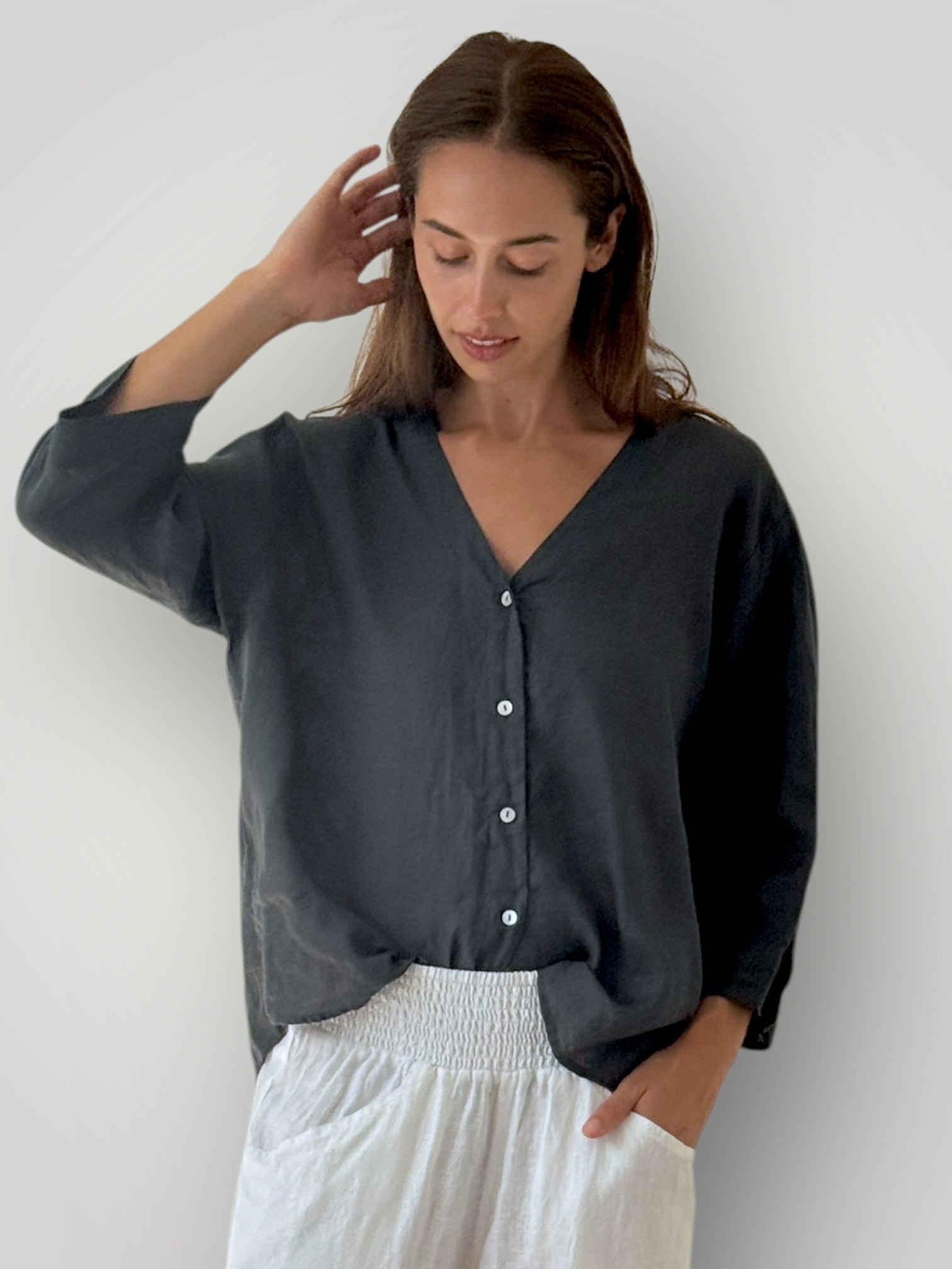 raine shirt - charcoal linen Apparel