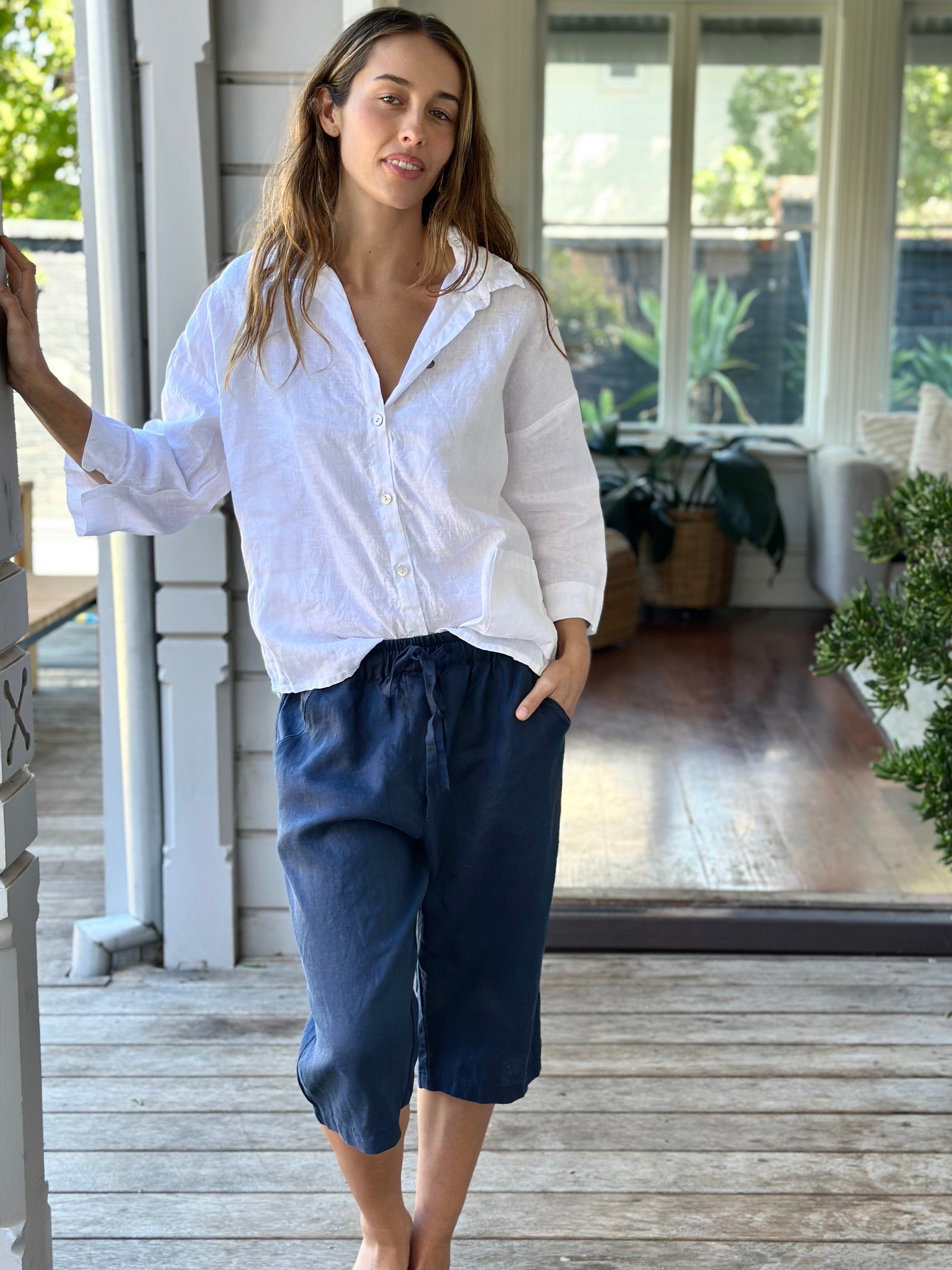 deanna shirt- white linen Apparel