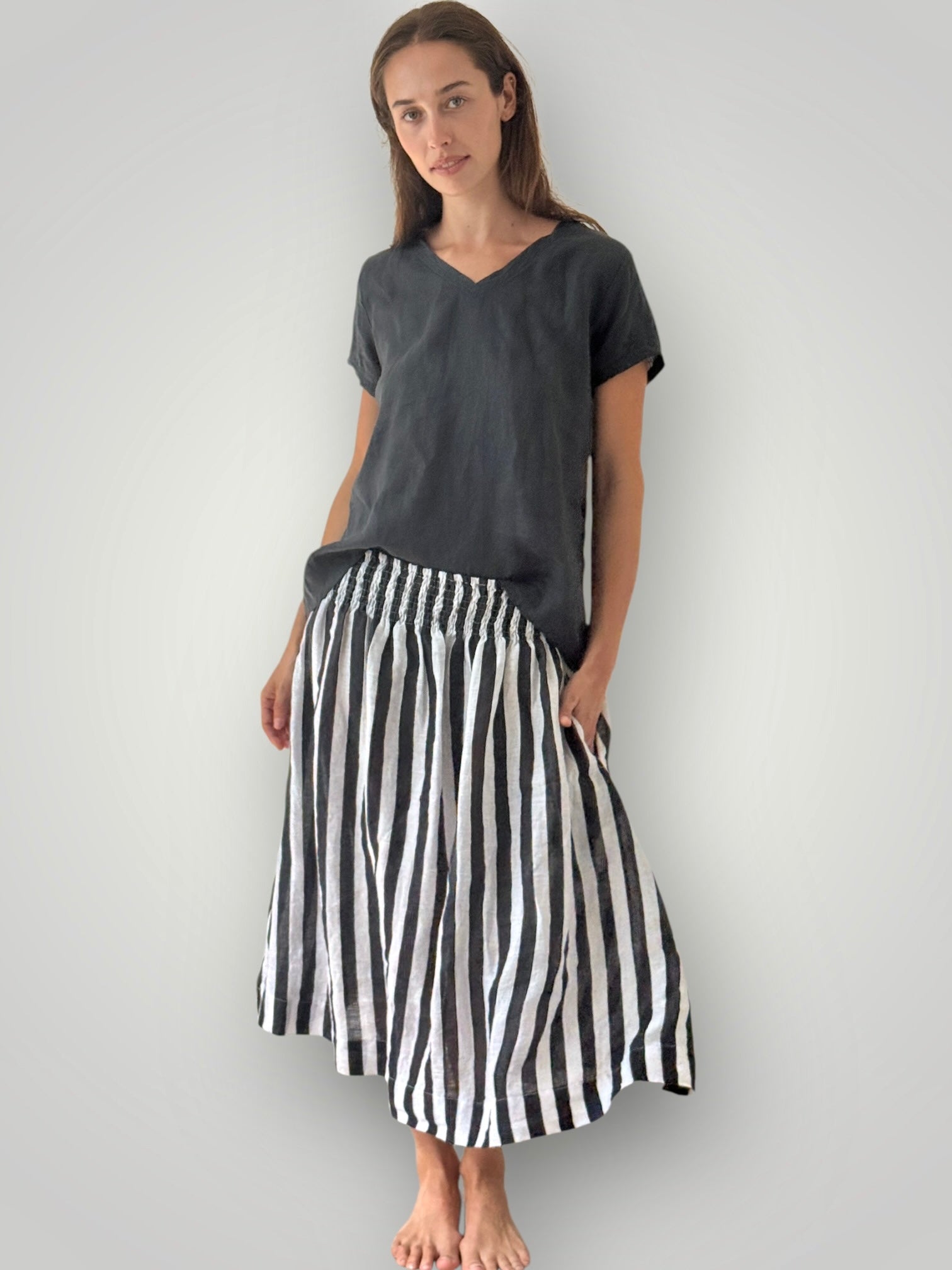 lola skirt- charcoal stripe linen Apparel