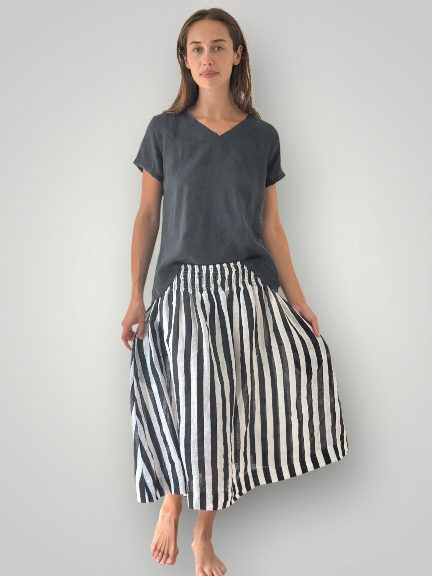 lola skirt- charcoal stripe linen Apparel