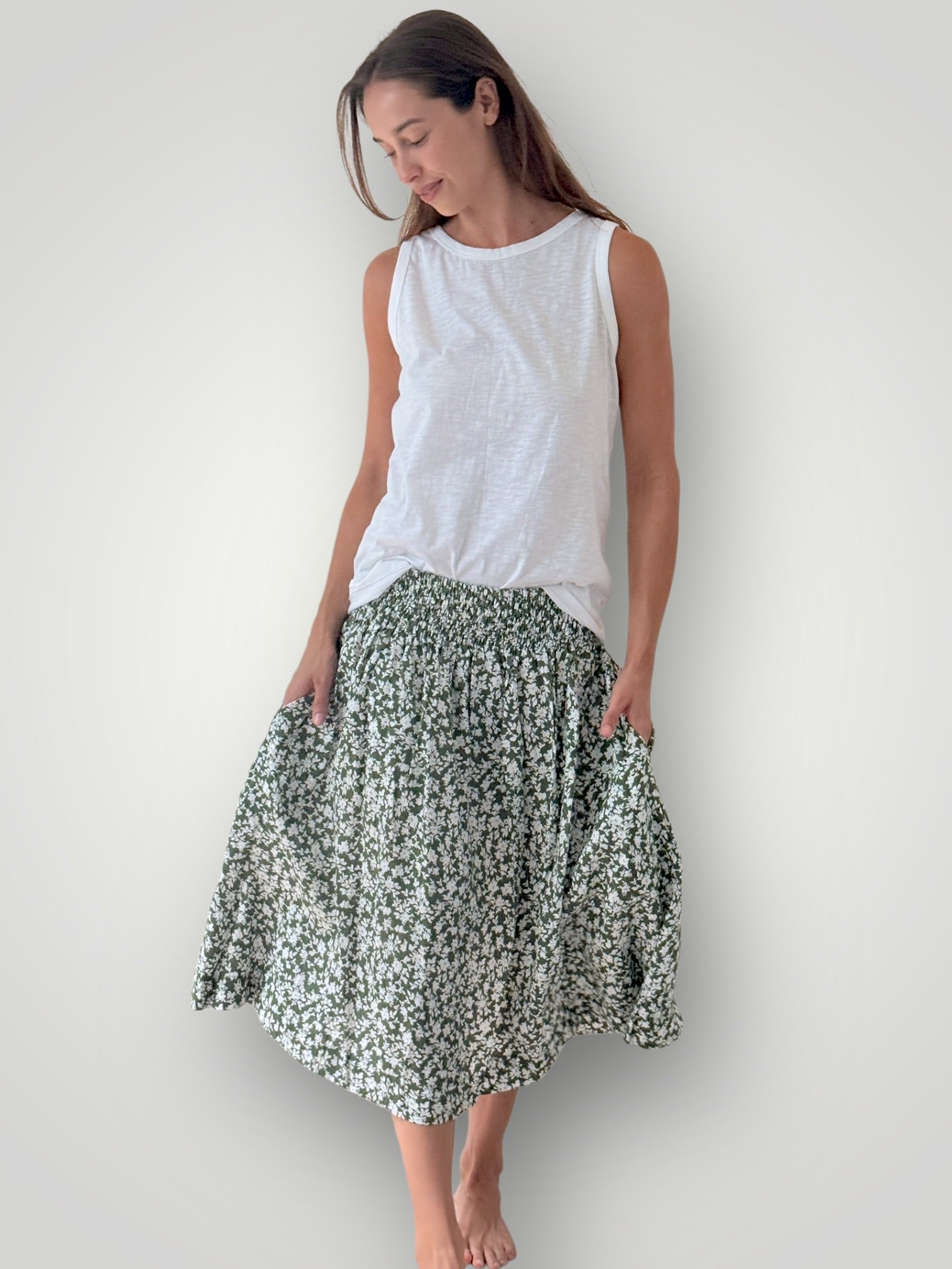 lola skirt - moss flower floral linen Apparel