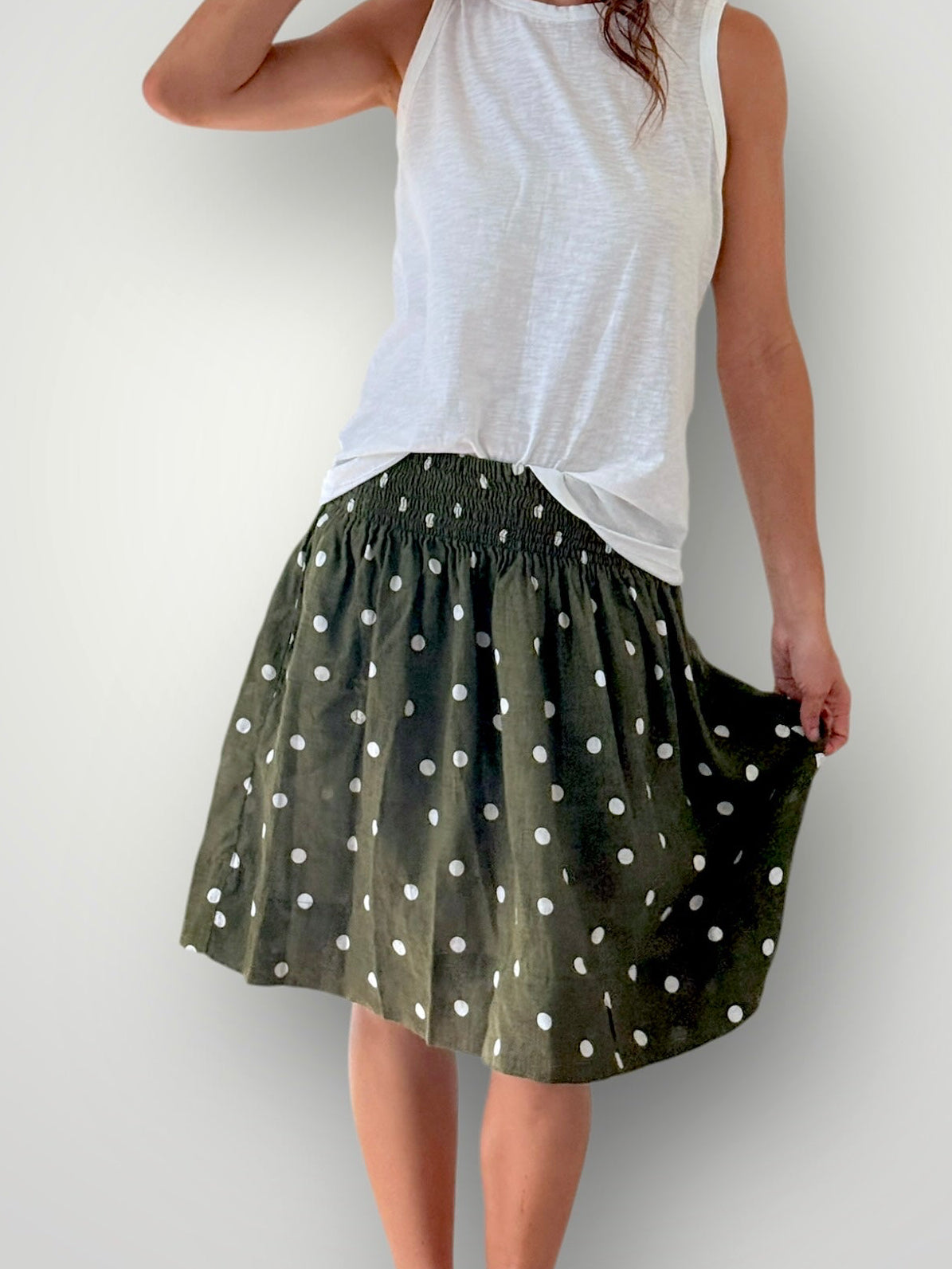 zoe skirt - army spot linen Apparel
