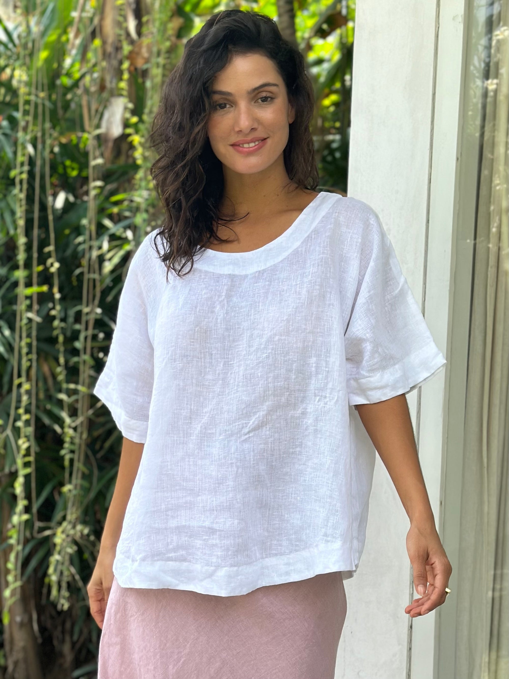 mia top - white linen Apparel  