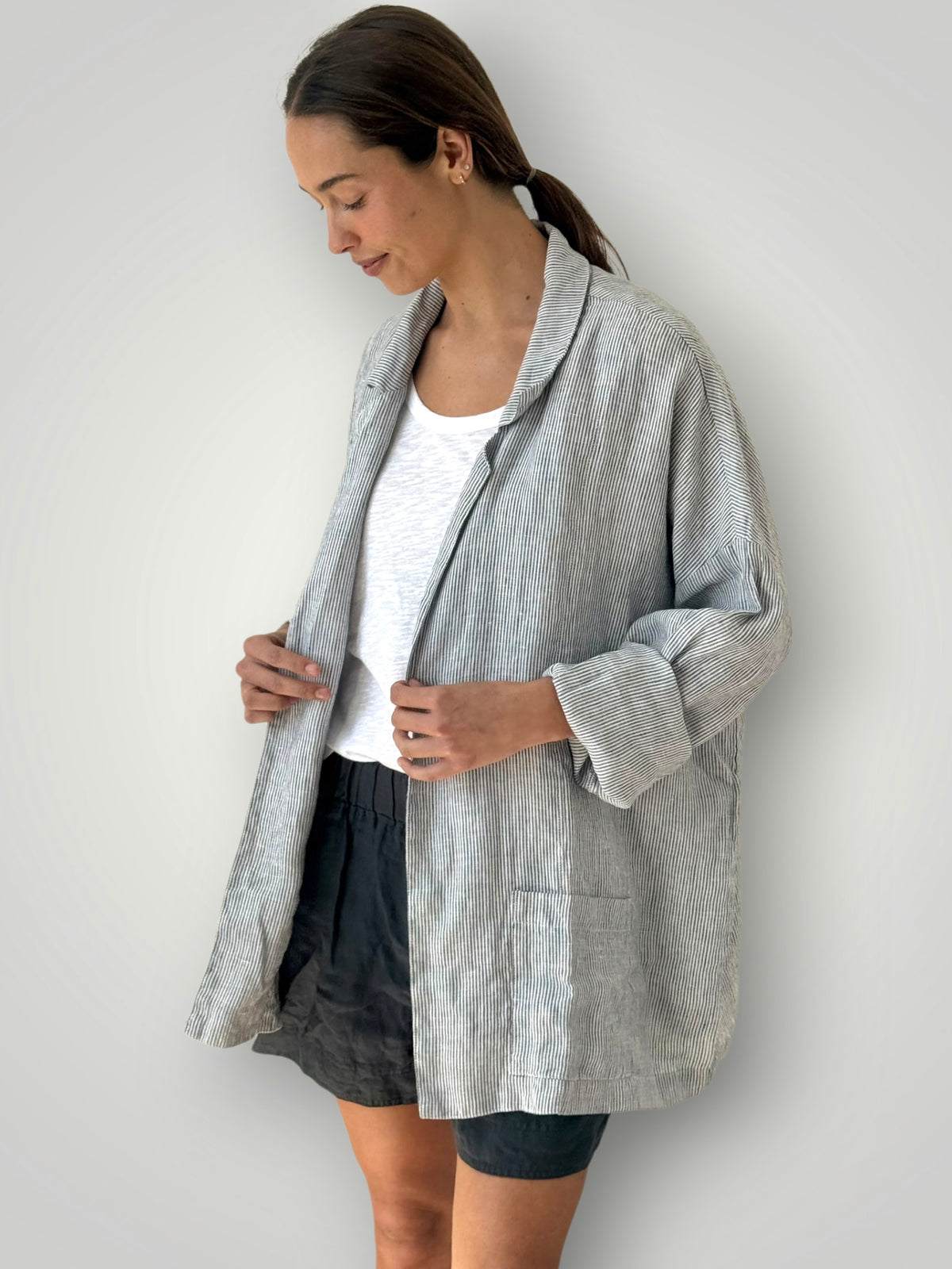 albert jacket - fine grey stripe linen Shirts