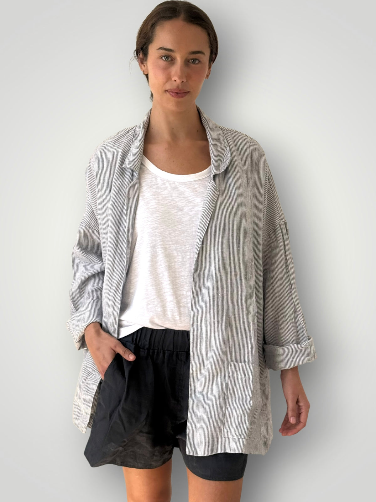 albert jacket - fine grey stripe linen Shirts