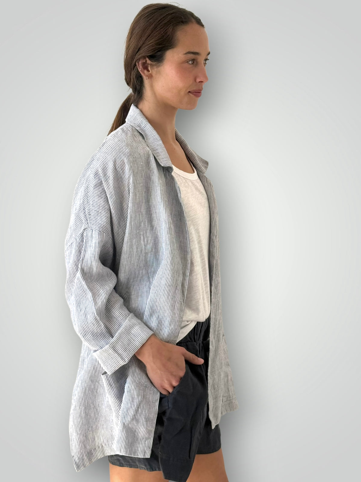 albert jacket - fine grey stripe linen Shirts