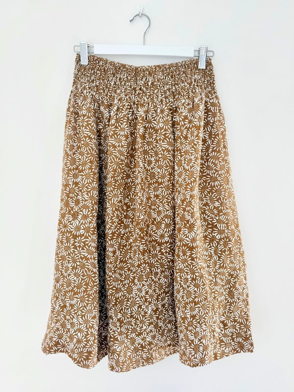 lola skirt - caramel daisy linen Apparel