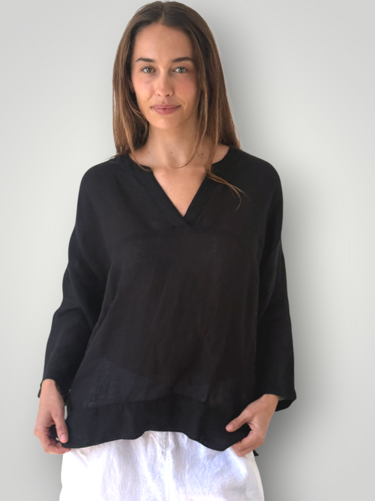 francis top-black linen Apparel