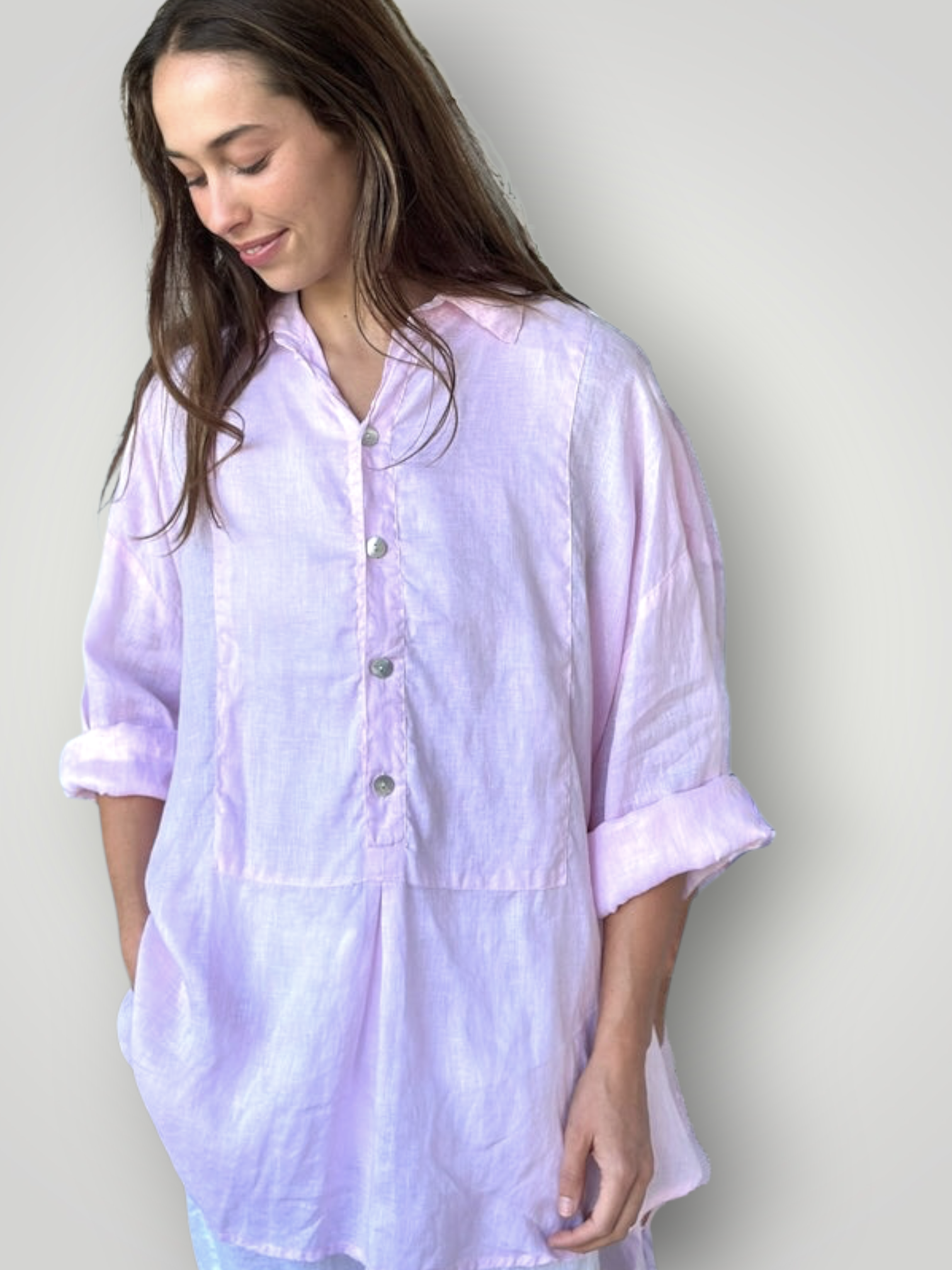 megan shirt - soft pink linen Apparel