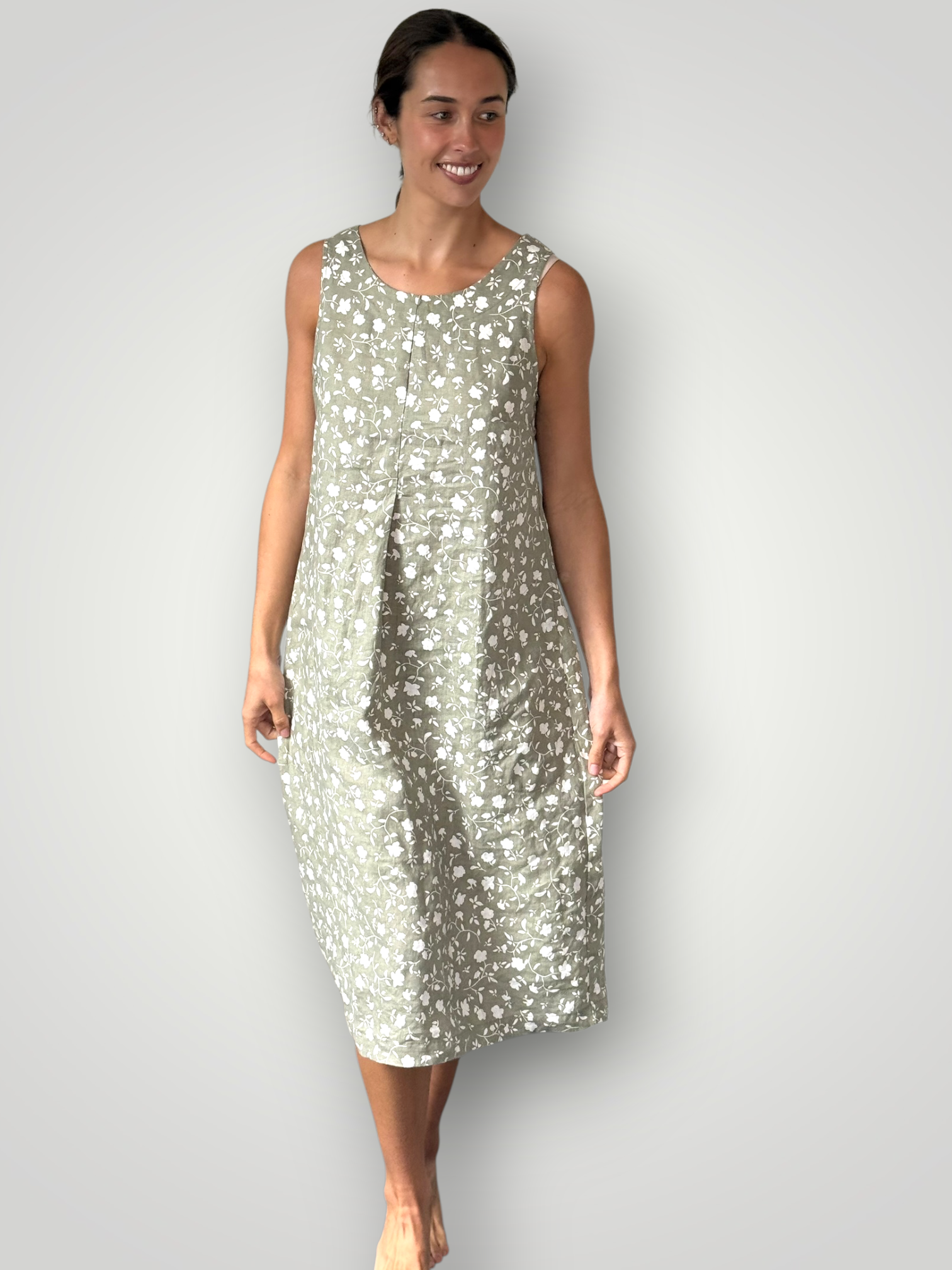 becky dress - sage floral linen Apparel