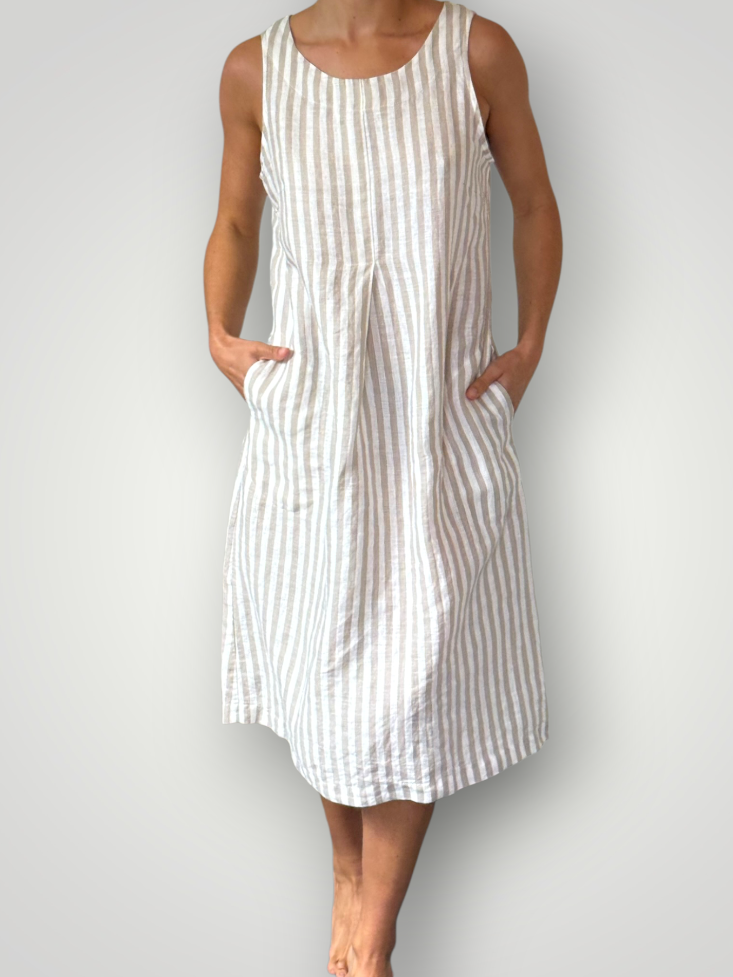 becky dress - natural stripe linen Apparel